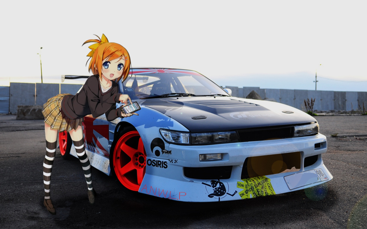 Скачать обои car, машина, девушка, аниме, jdm, anime, madskillz, раздел  прочее в разрешении 1440x900