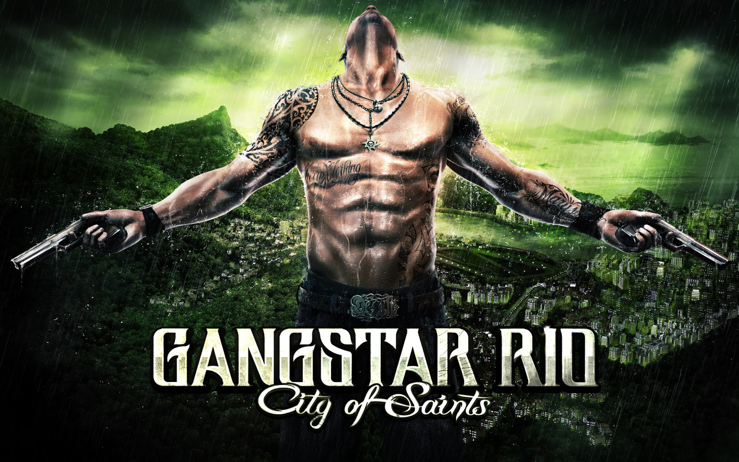 Скачать обои дождь, парень, торс, зелёный фон, Raul, Gangstar Rio: City of  Saints, раздел игры в разрешении 1440x900