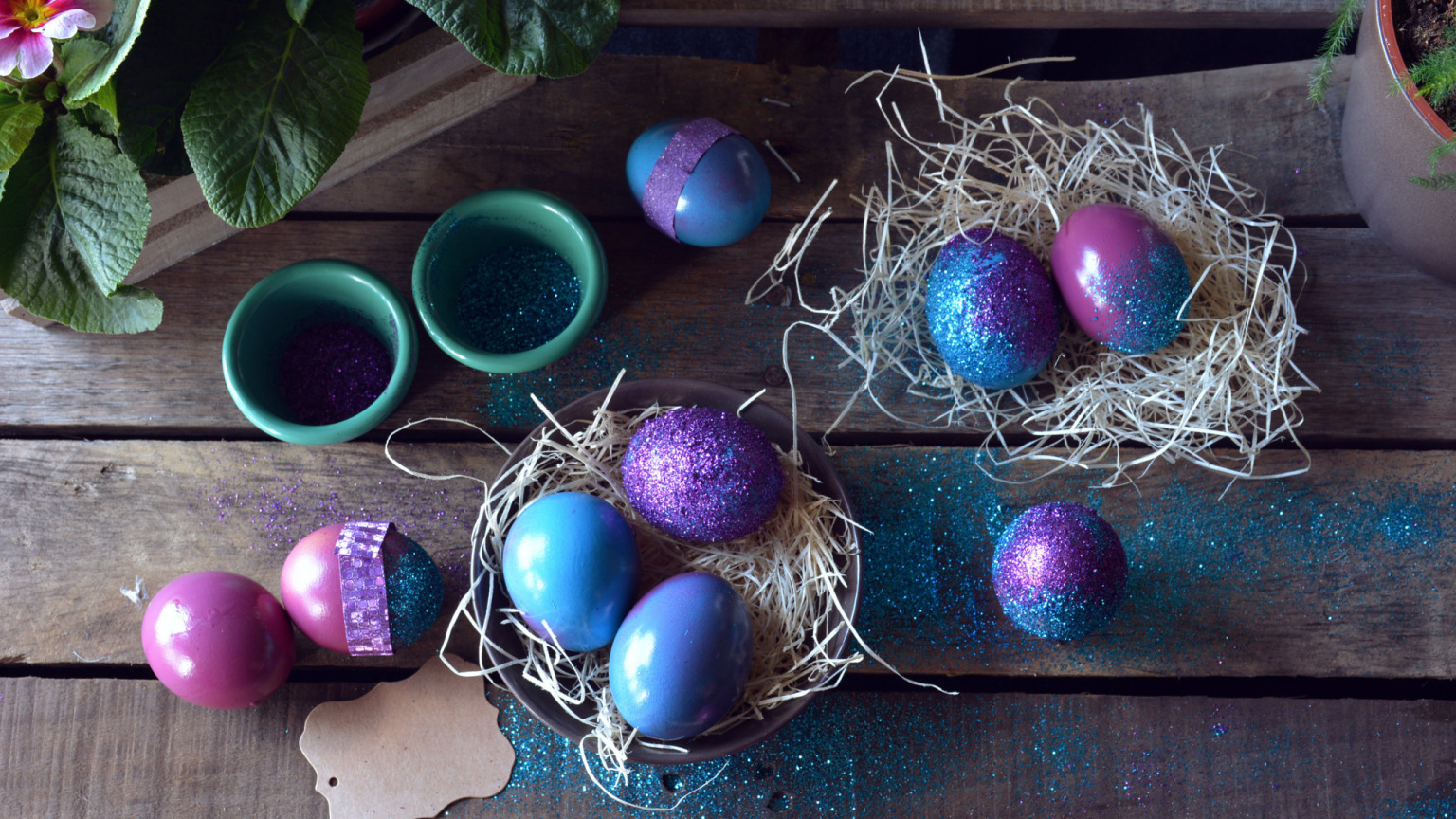 праздник, доски, яйца, Пасха, гнездо, сено, декор, Easter
