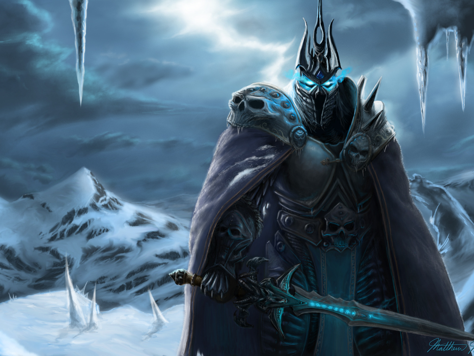 Скачать обои снег, меч, доспехи, world of warcraft, arthas, lich king,  падший принц, артес менетил, раздел игры в разрешении 1600x1200