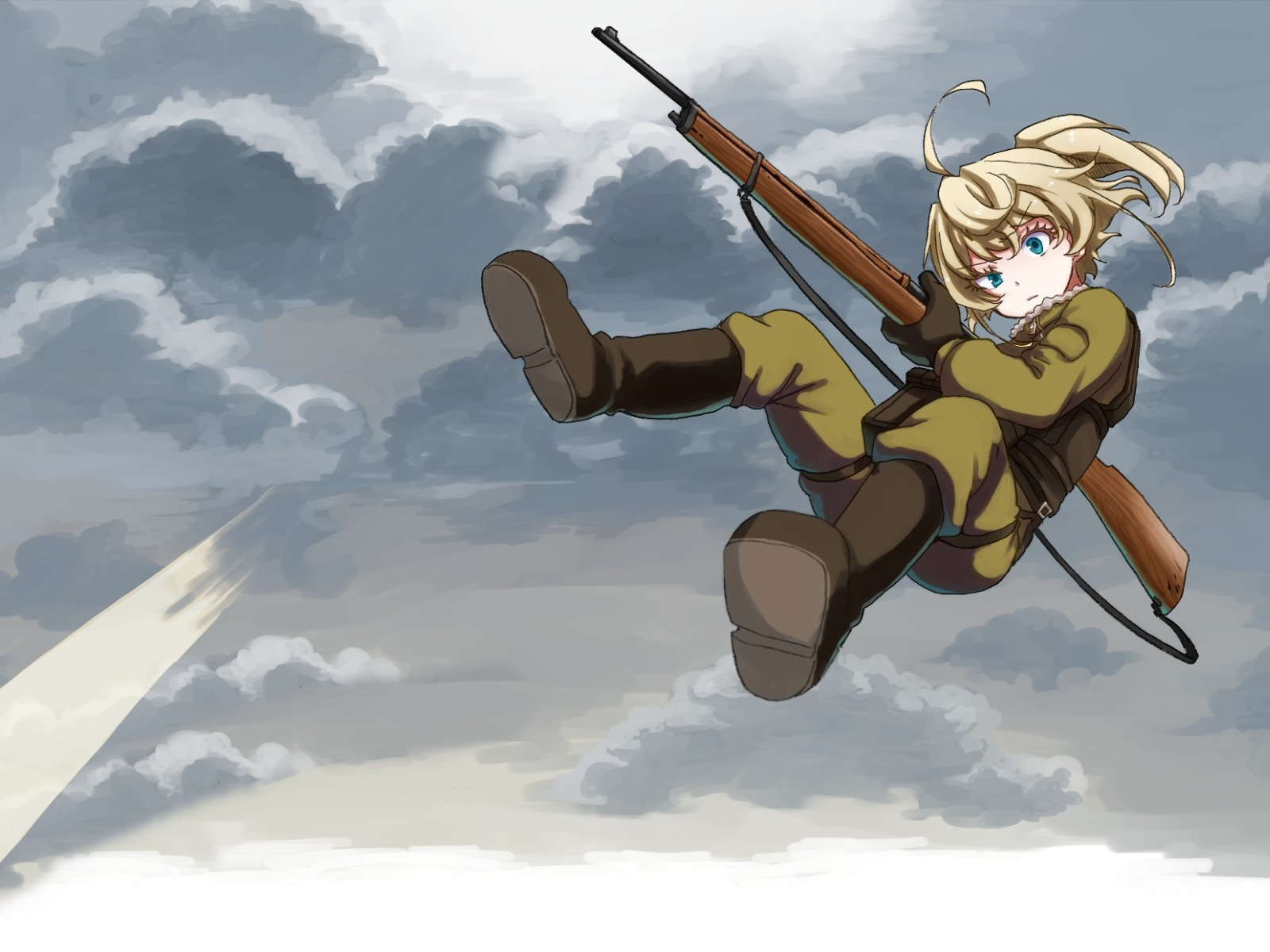 Обои для рабочего стола. girl, gun, soldier, sky, military, weapon, war, an...