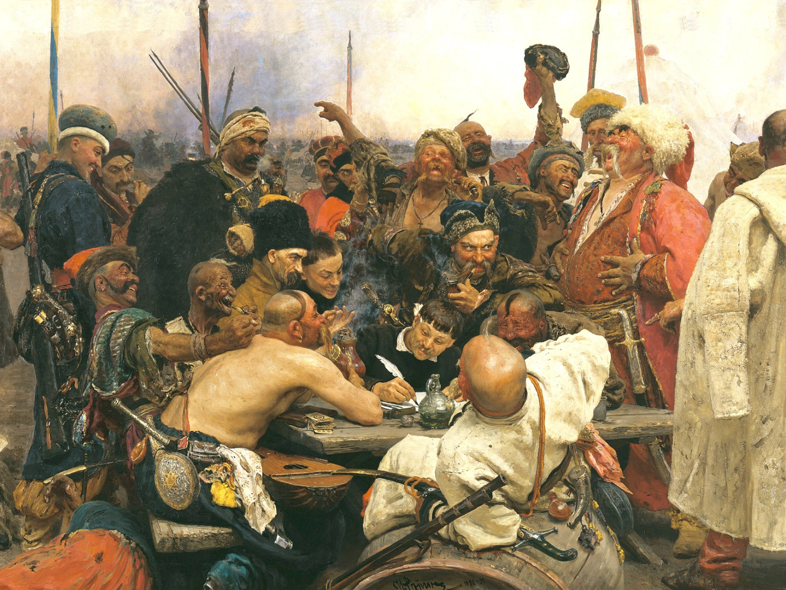 Картина Репина запорожцы. «Запорожцы» (1878—1891) Репина. Репин казаки. Илья Репин запорожцы 1891 г.