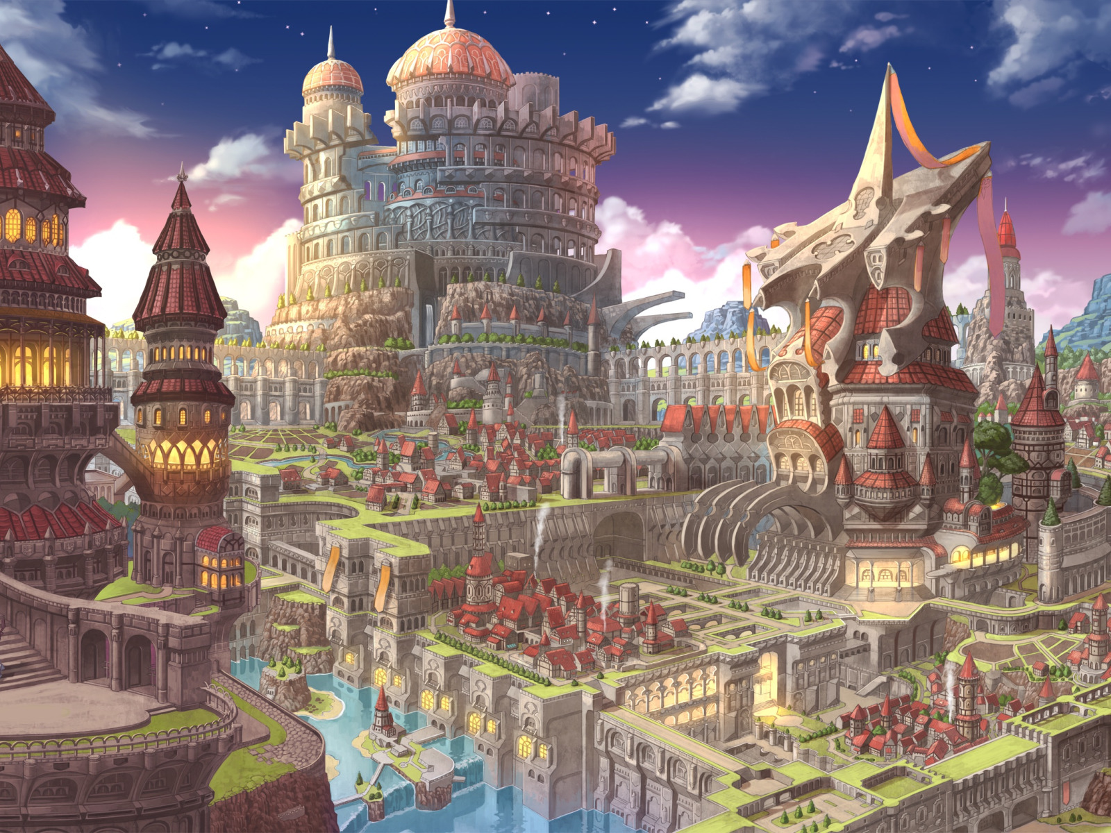 Город первого уровня. Королевство Азерот арт дворец. Фэнтези город. Огромный фэнтези город.