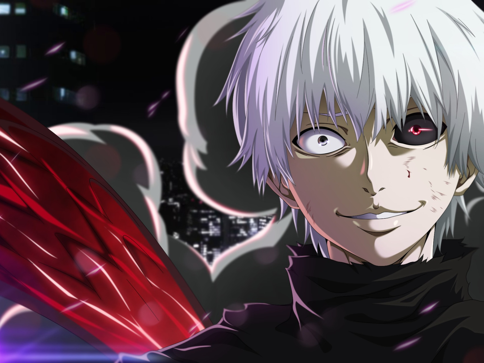 Скачать обои глаза, взгляд, лицо, улыбка, парень, белые волосы, Tokyo  Ghoul, Ken Kaneki, раздел сэйнэн в разрешении 1600x1200