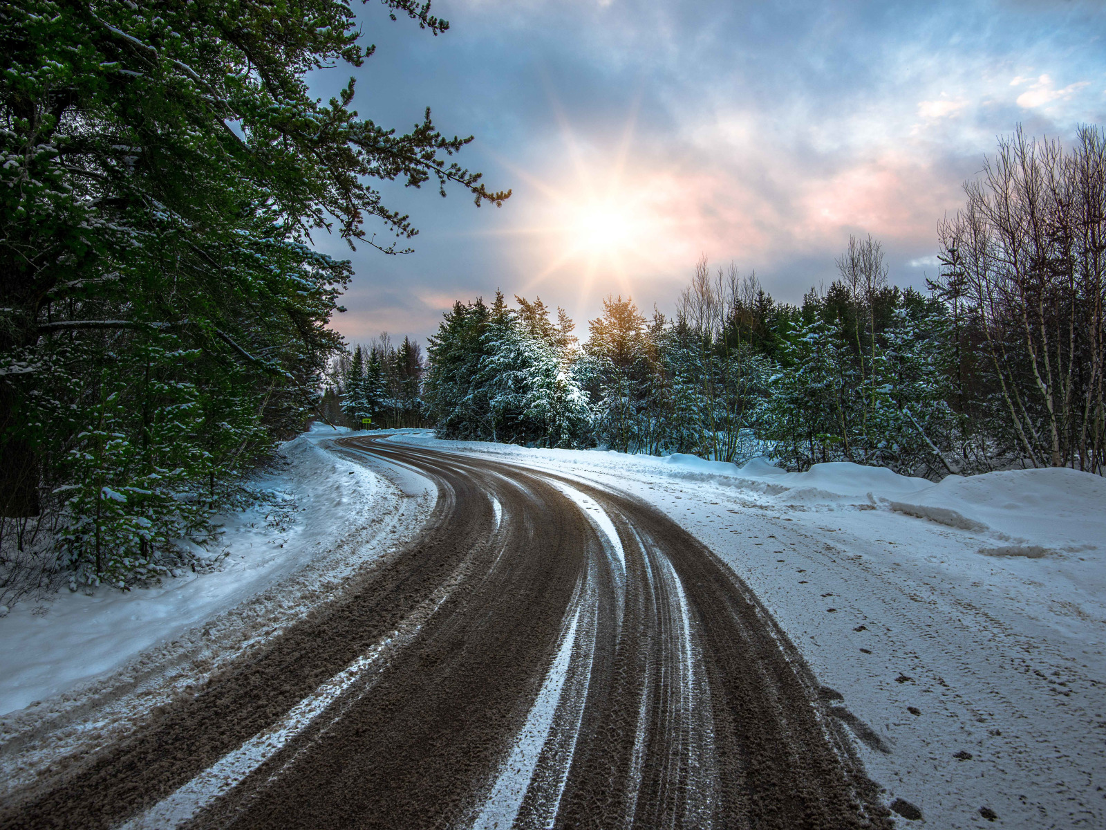 зима, дорога, снег