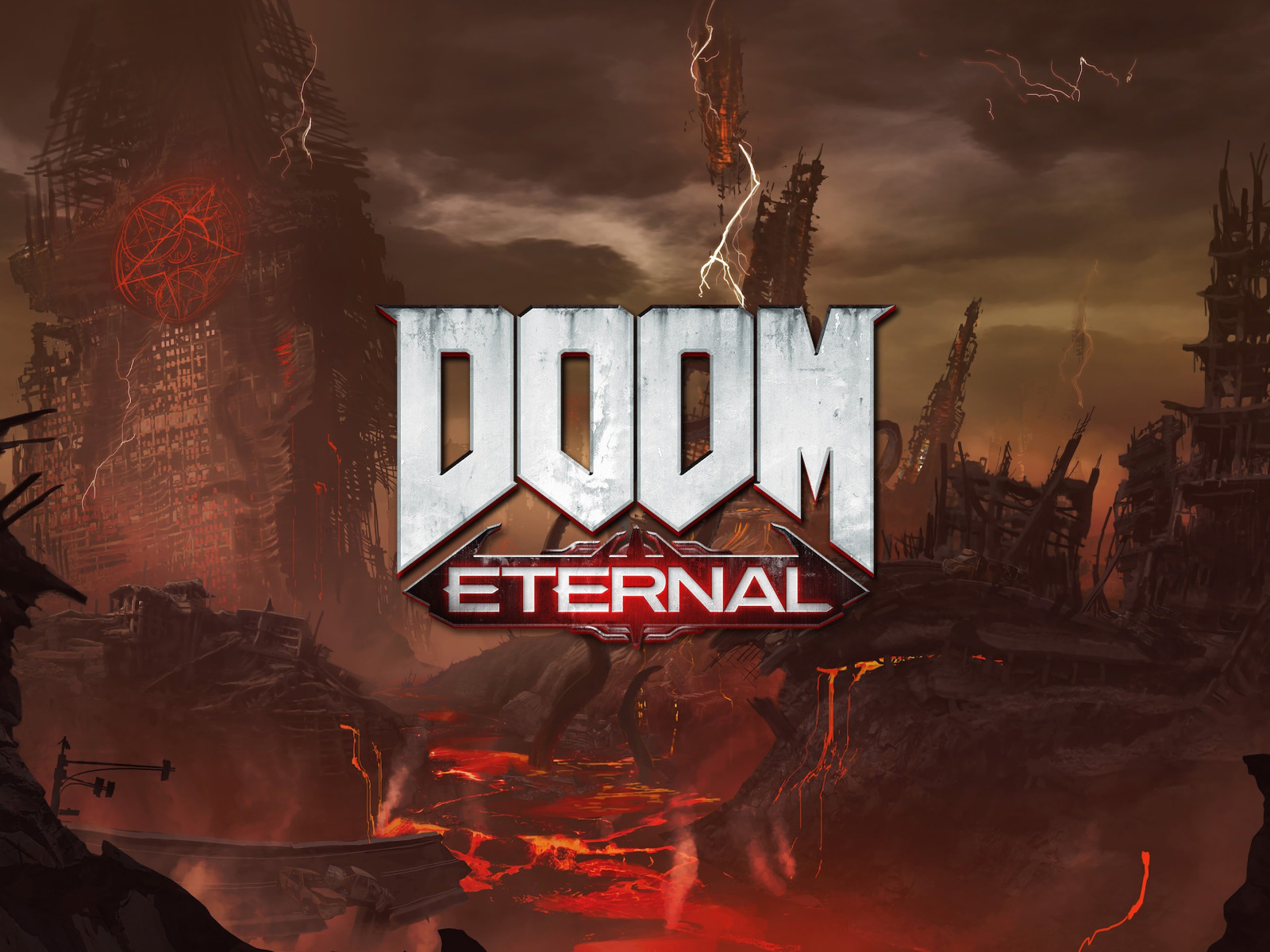 Скачать обои логотип, logo, Дум, DOOM, Gamescom 2018, DOOM Eternal, Дум  Этернал, Этернал, раздел игры в разрешении 1600x1200