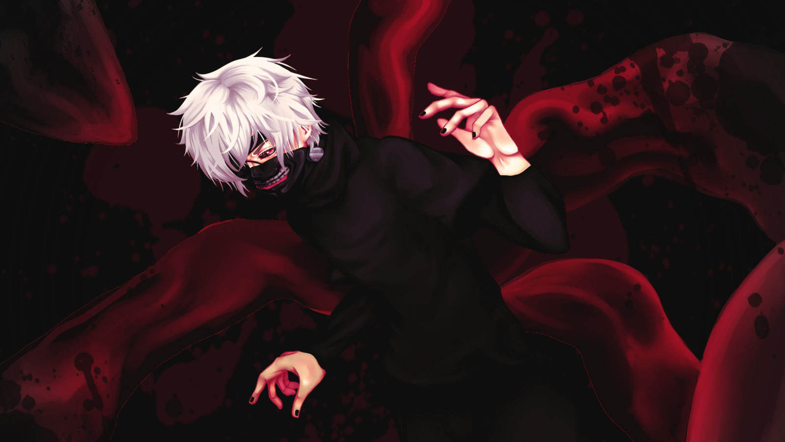 Скачать обои взгляд, кровь, маска, парень, жест, art, tokyo ghoul, kaneki  ken, раздел сэйнэн в разрешении 1600x900