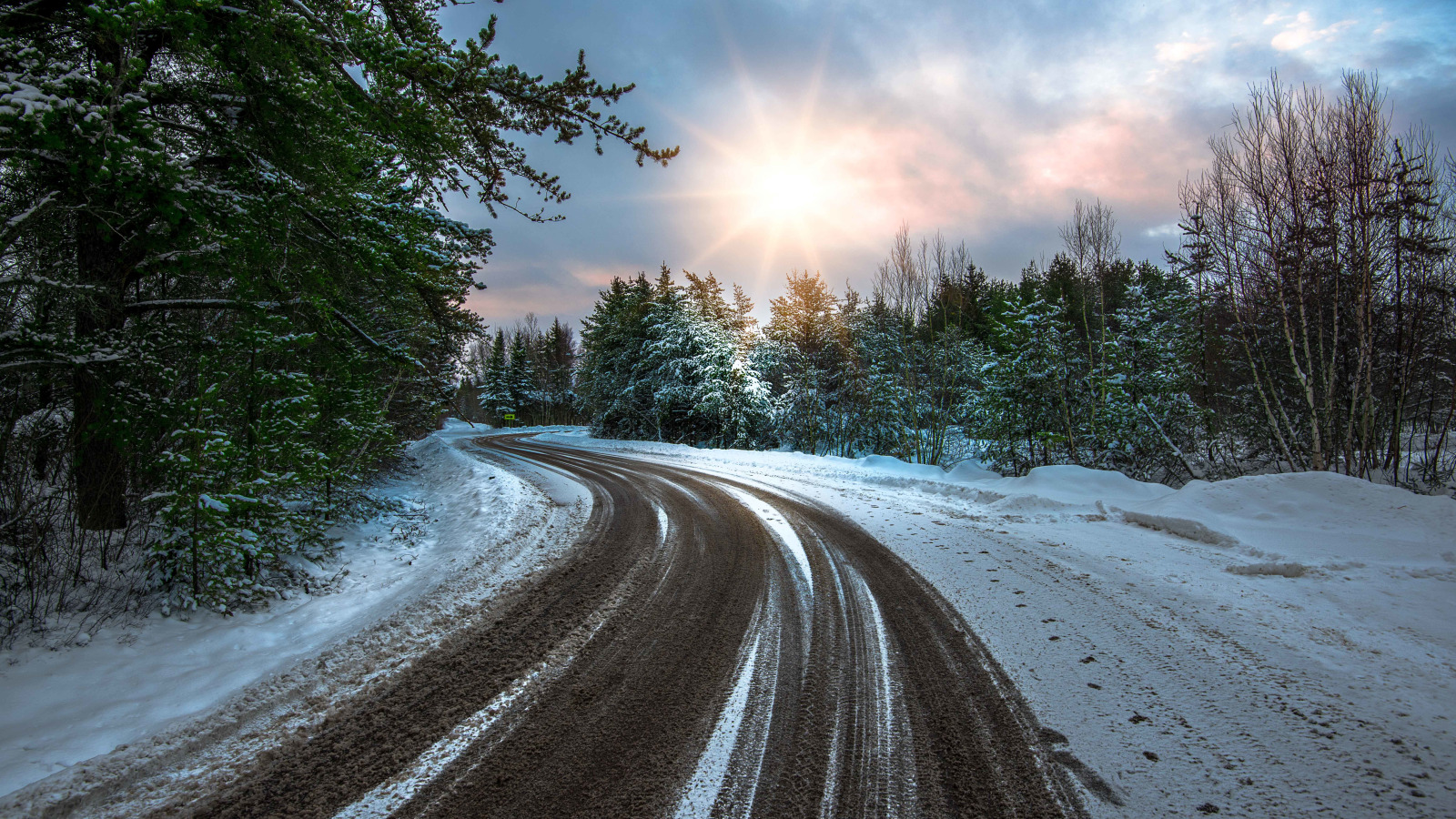 зима, дорога, снег