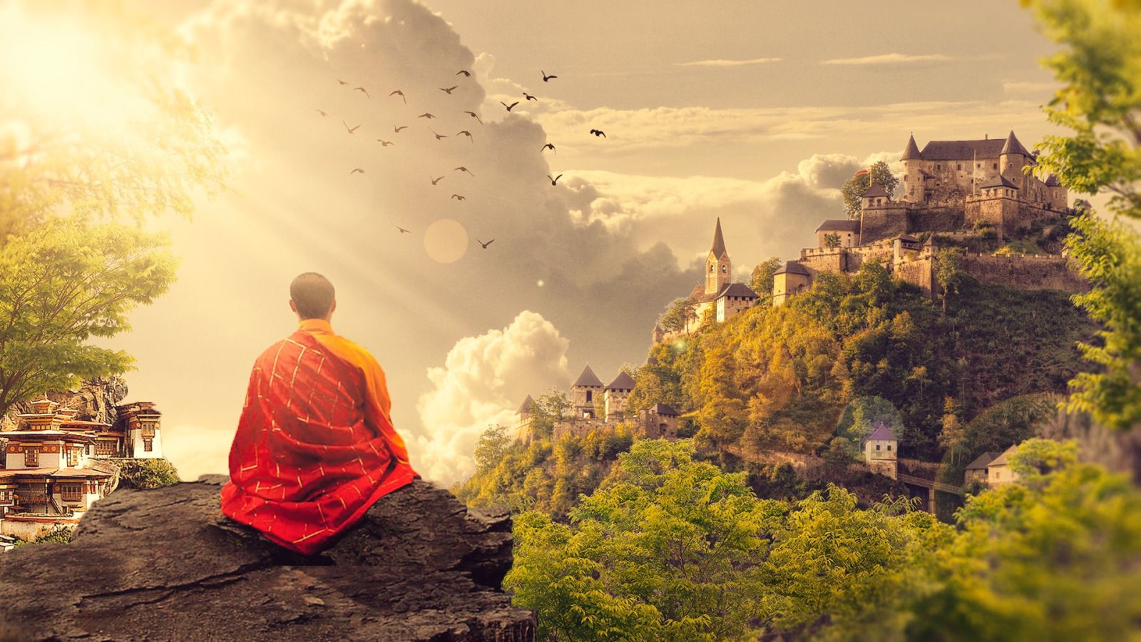 Песню солнце монах. Буддистский монах Тибет арт. Будда Шаолинь. Медитация. Монах на горе.
