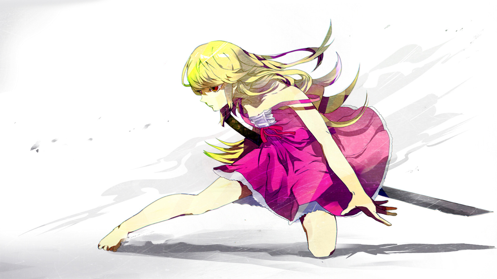 Скачать обои Art, Anime, bakemonogatari, oshino shinobu, истории монстров,  kissshot acerolaorion heartunderblade., раздел прочее в разрешении 1600x900