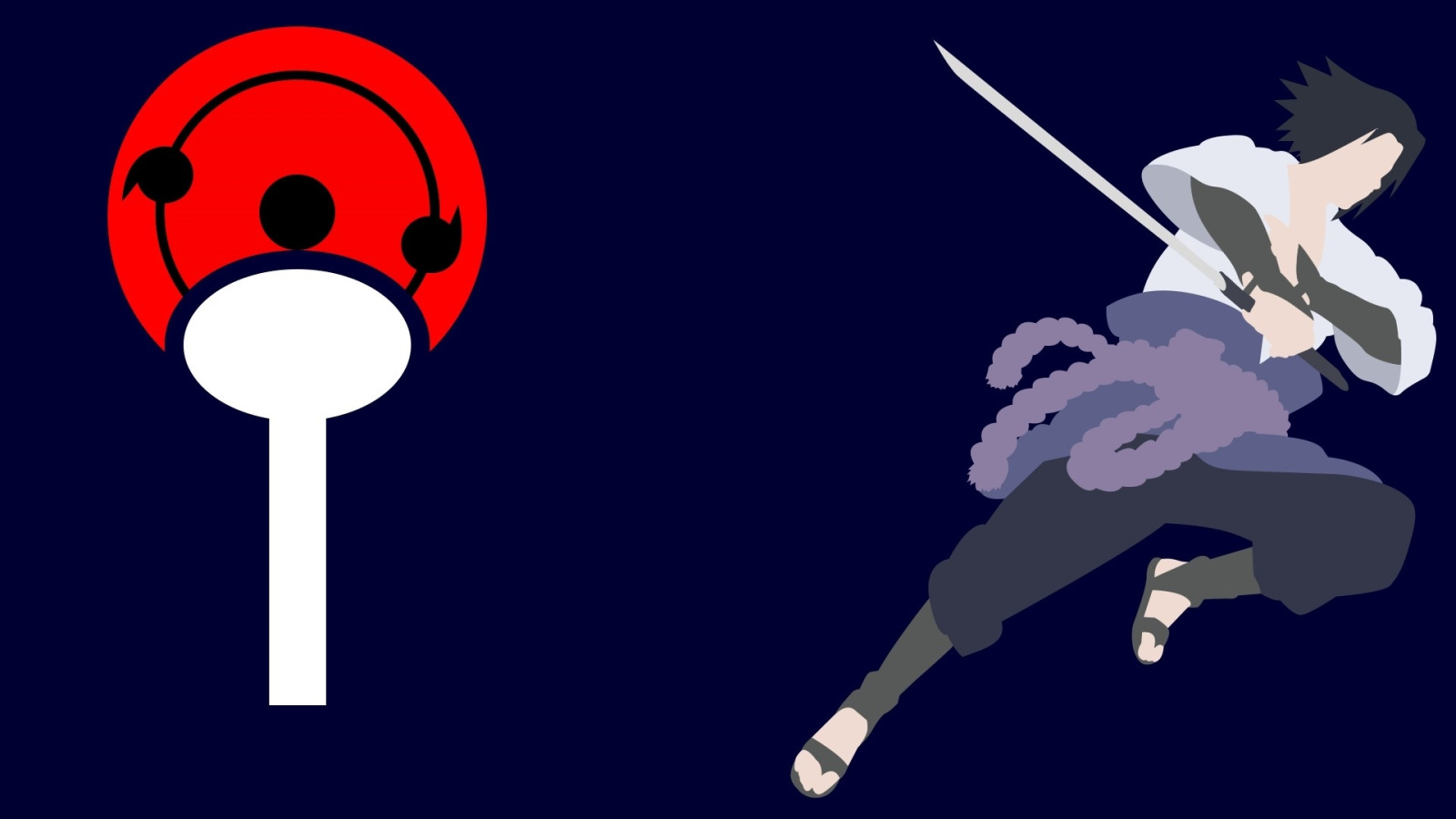 Скачать обои sword, logo, game, Sasuke, minimalism, anime, katana, man,  раздел минимализм в разрешении 1600x900