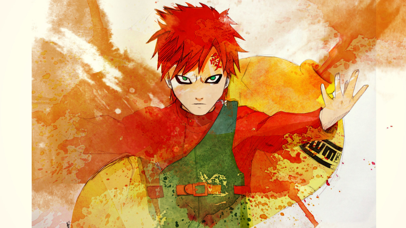 Скачать обои песок, naruto, anime, art, kazekage, Gaara, раздел прочее в  разрешении 1600x900