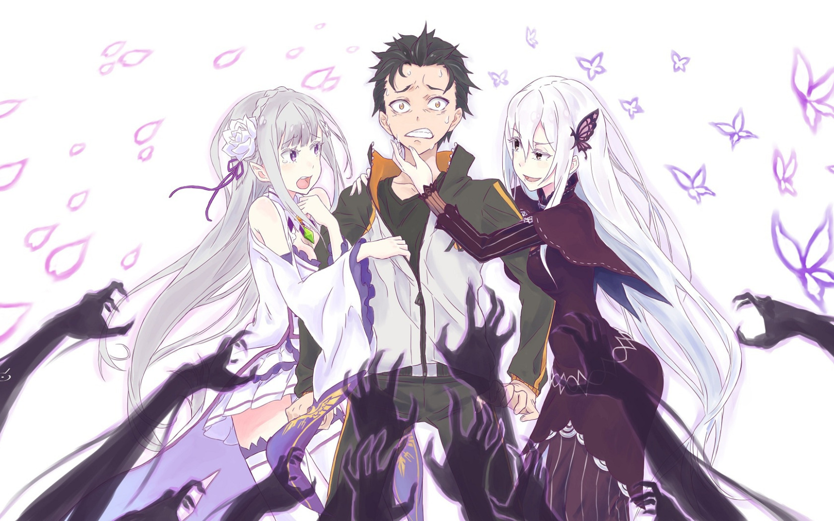 Скачать обои аниме, арт, Субару, Эмилия, Re: Zero kara Hajimeru Isekai  Seikatsu, С нуля, едьма, раздел сёнэн в разрешении 1680x1050