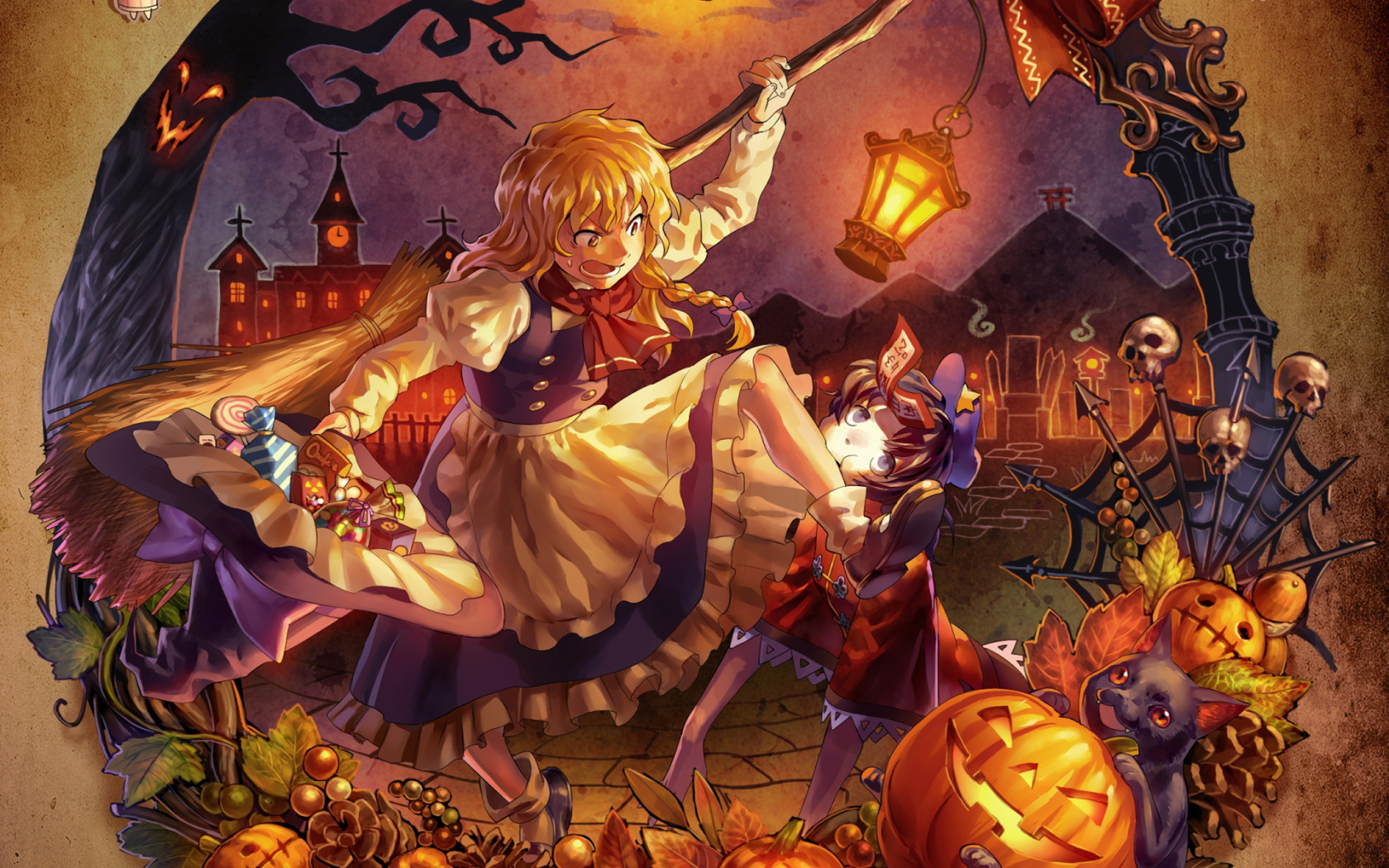 Скачать обои девушка, игры, аниме, арт, halloween, touhou, remilia scarlet,  alice margatroid, раздел прочее в разрешении 1680x1050