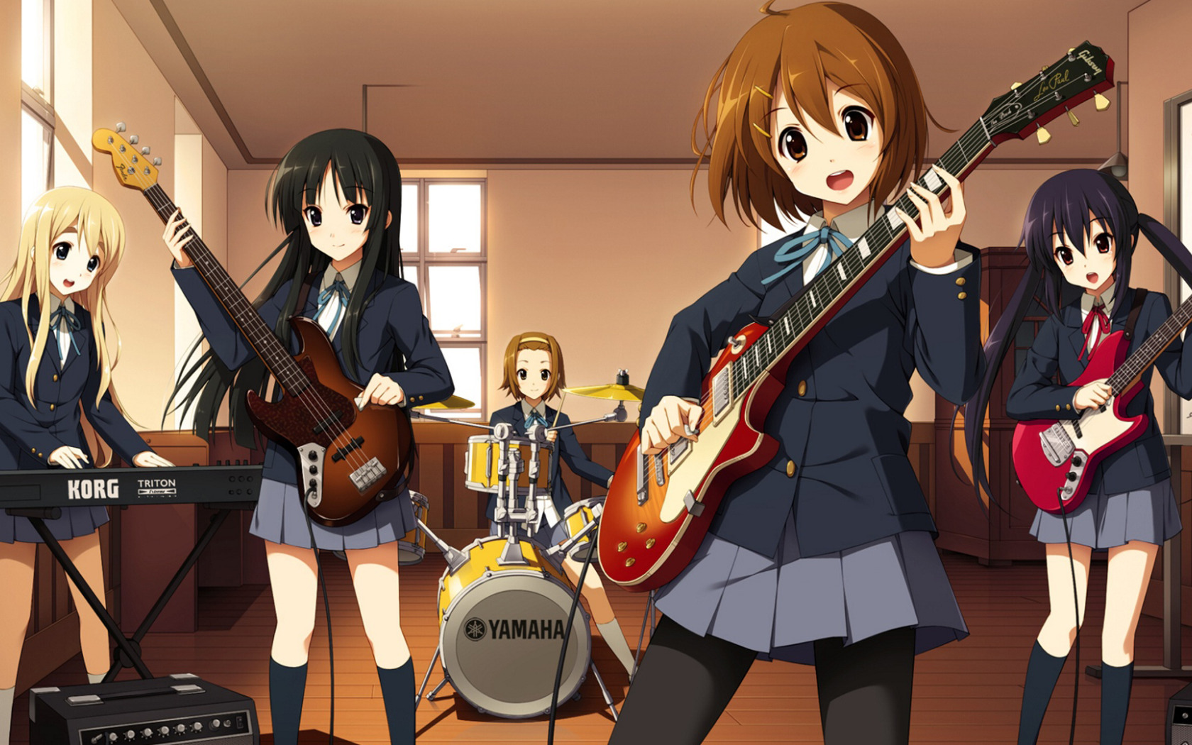 Скачать обои Гитара, Школа, Девочки, Girls, K-on, School, Мио Акияма, Юи  Хирасава, раздел прочее в разрешении 1680x1050