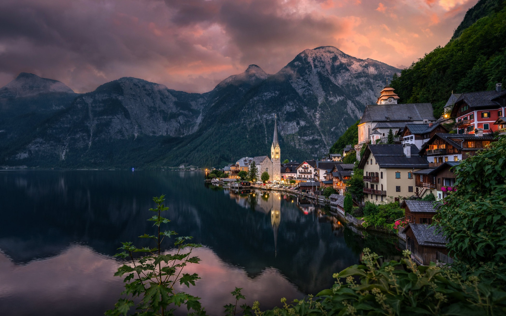 Австрия Халльштатт горы озеро Lake Hallstatt Альпы