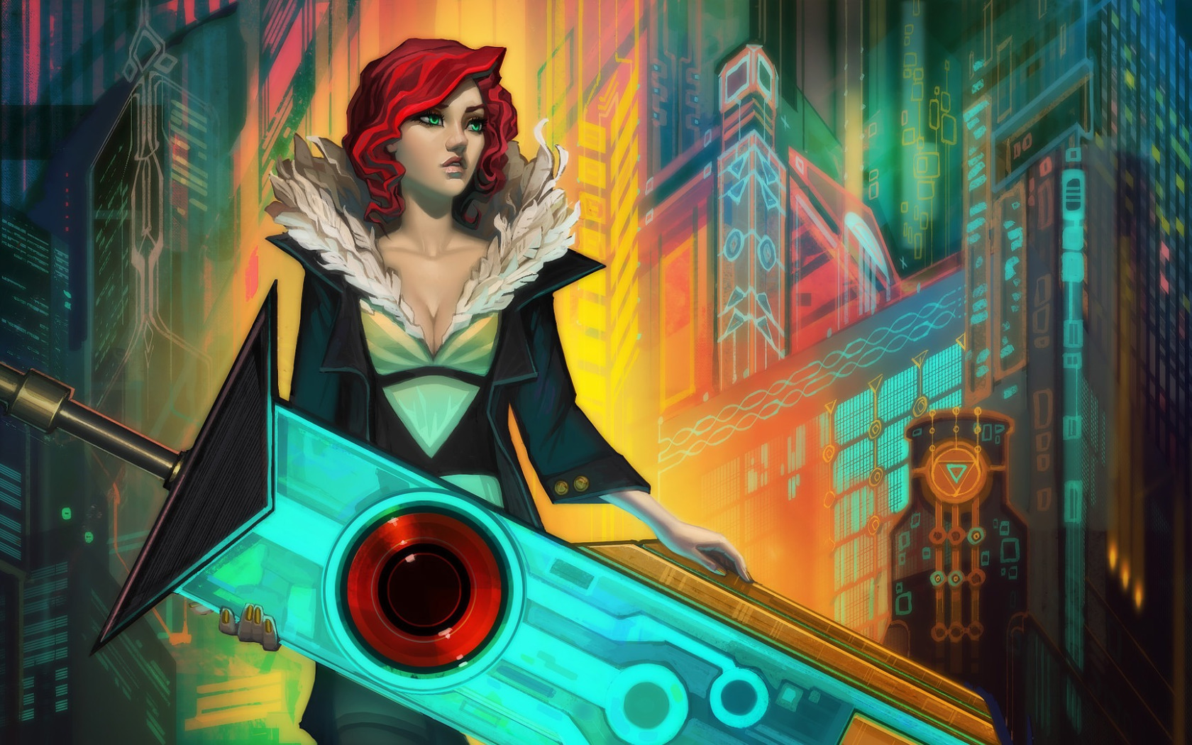 Скачать обои девушка, меч, арт, red, transistor, Supergiant Games, раздел  игры в разрешении 1680x1050