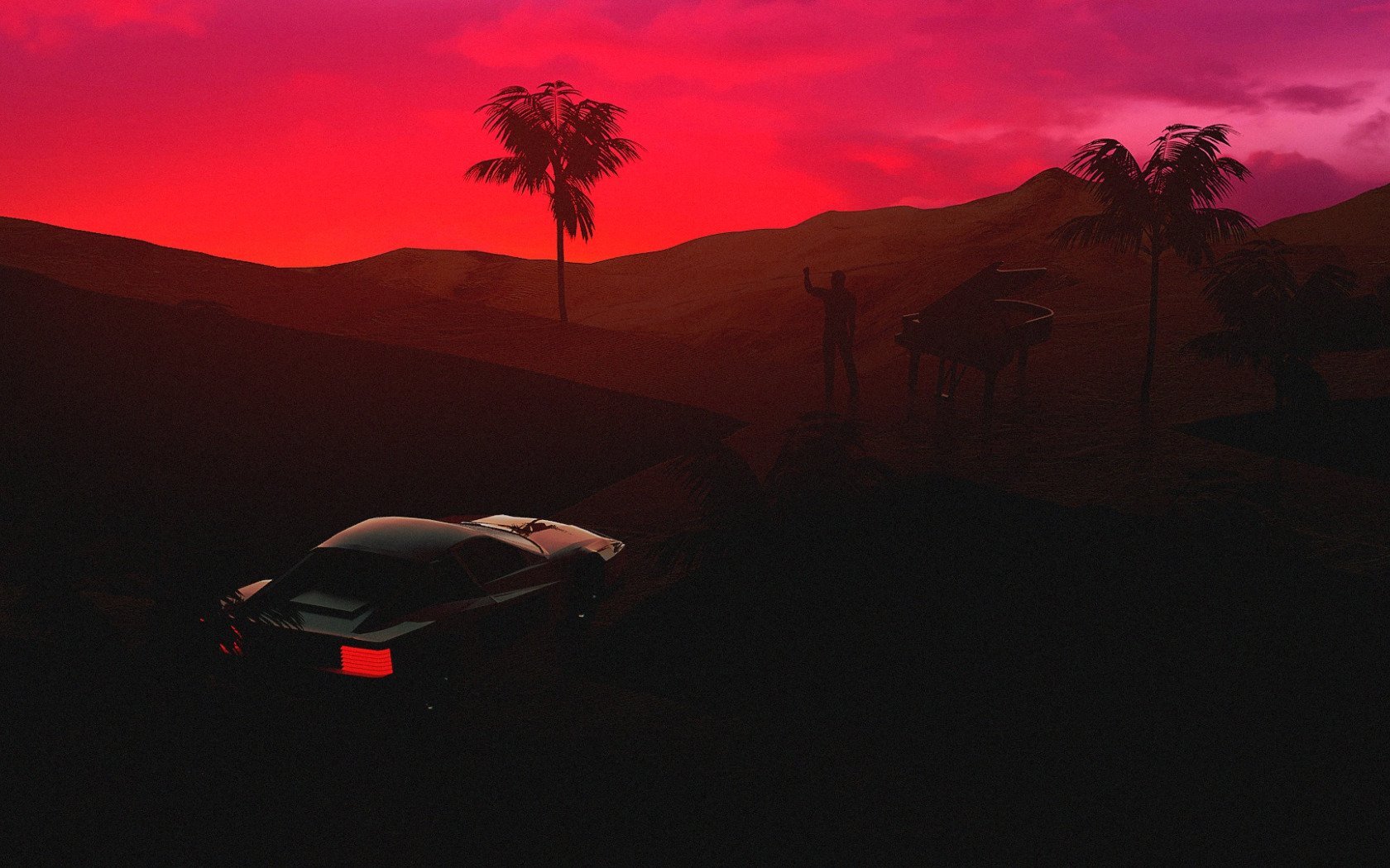 Retro car Sunset aesthetic Wallpapers