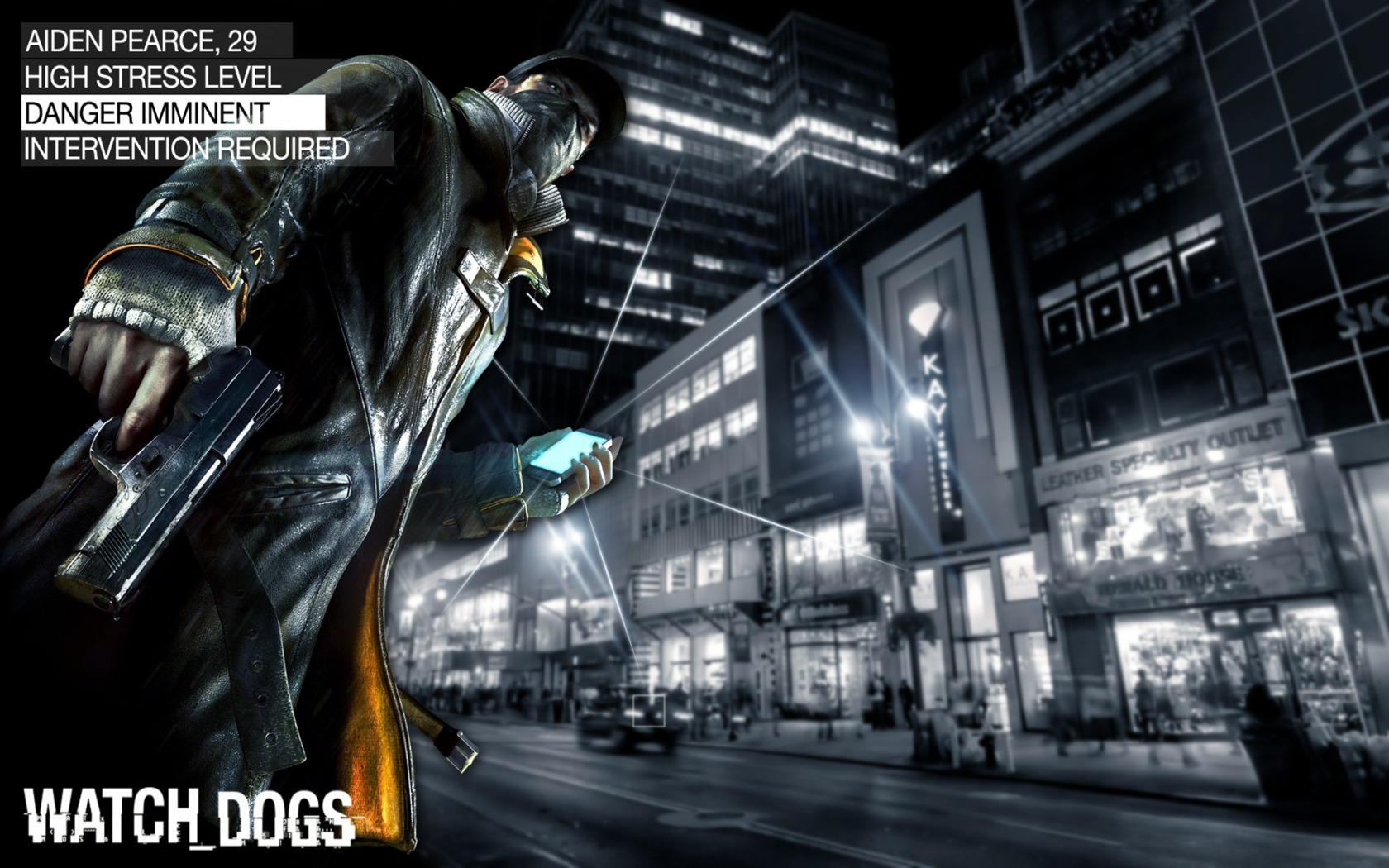 Скачать обои улица, телефон, парень, Watch Dogs, раздел игры в разрешении  1680x1050