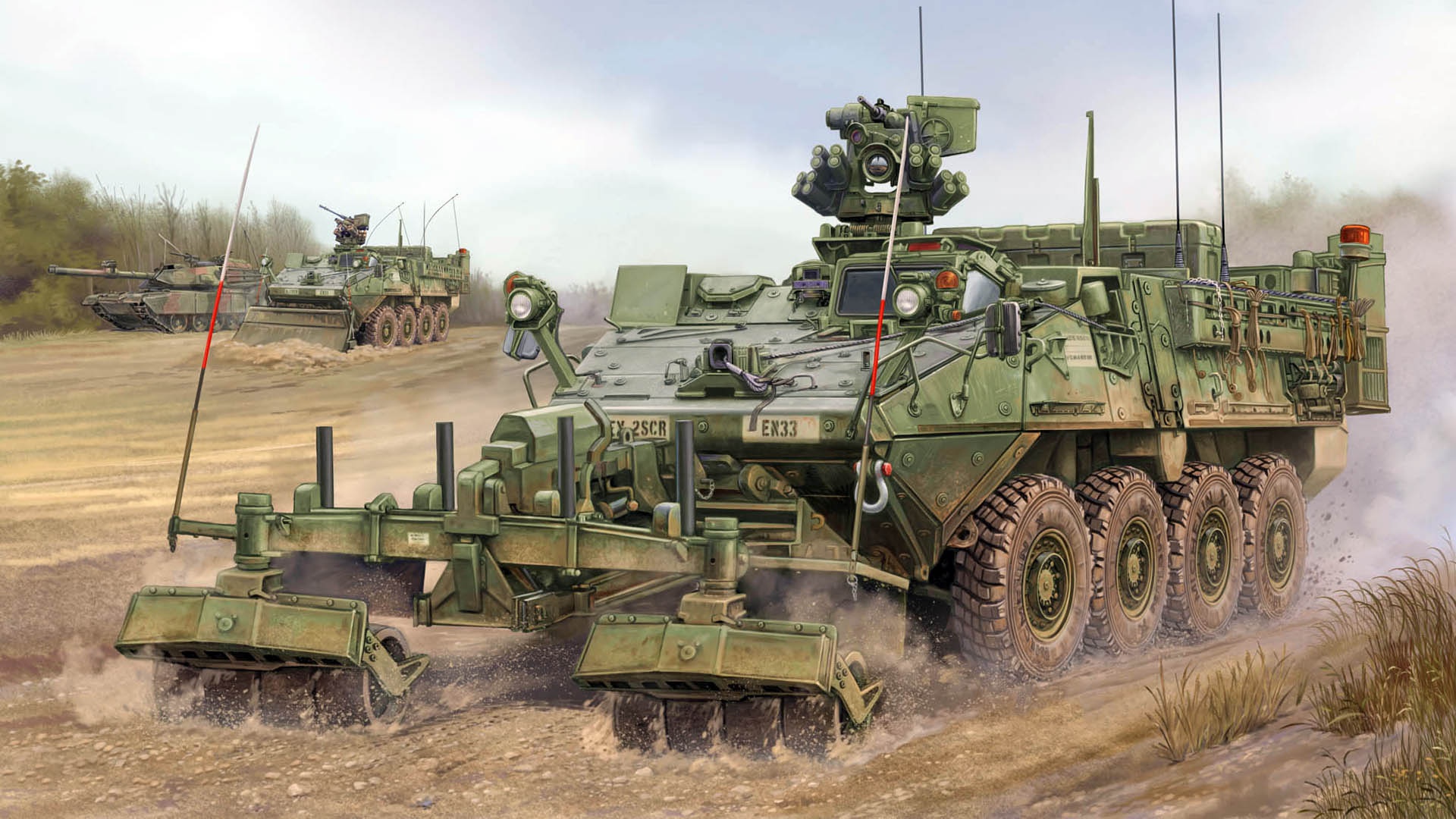 Обои бронетранспортёр, Stryker, ESV, армейская боевая машина, Engineer  Support Vehicle, инженерная машина разграждения, Engineer Squad Vehicle,  M1132 на телефон и рабочий стол, раздел оружие, разрешение 1920x1080 -  скачать