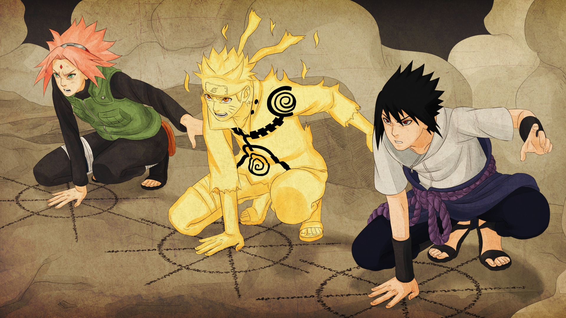 Скачать обои Sasuke, Naruto, Sakura, manga, ninjutsu, kuchiyose no Jutsu,  the Fourth Shinobi War, раздел сёнэн в разрешении 1920x1080