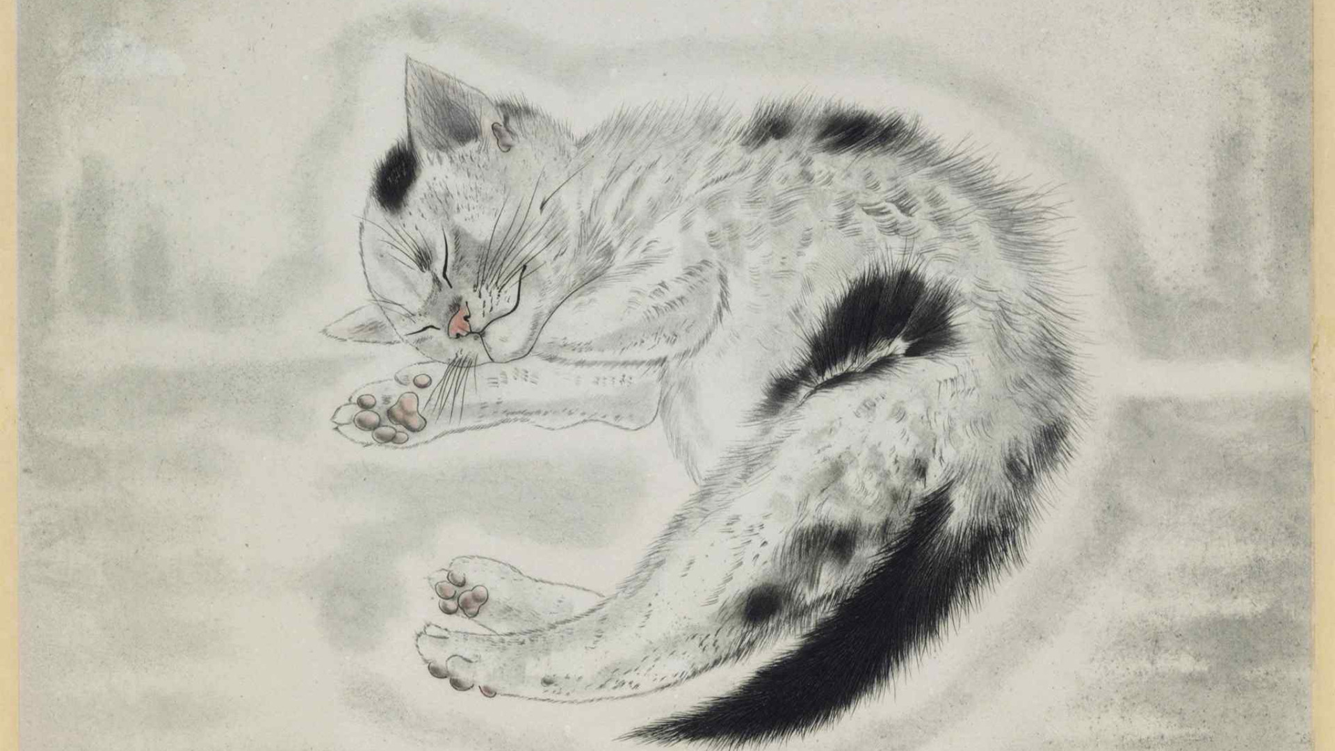 Как нарисовать кота дремота из 3. Цугухару Фудзита. Японский художник Фуджита. Leonard Tsuguharu Foujita.