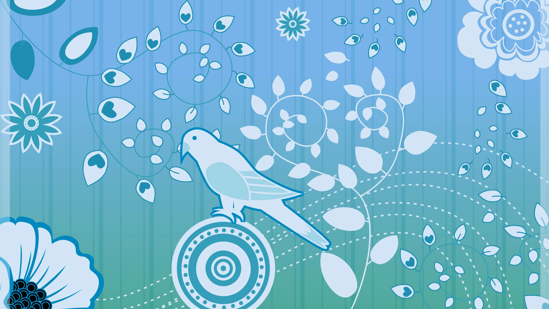 листья, цветы, птица, обои, рисунок, растение