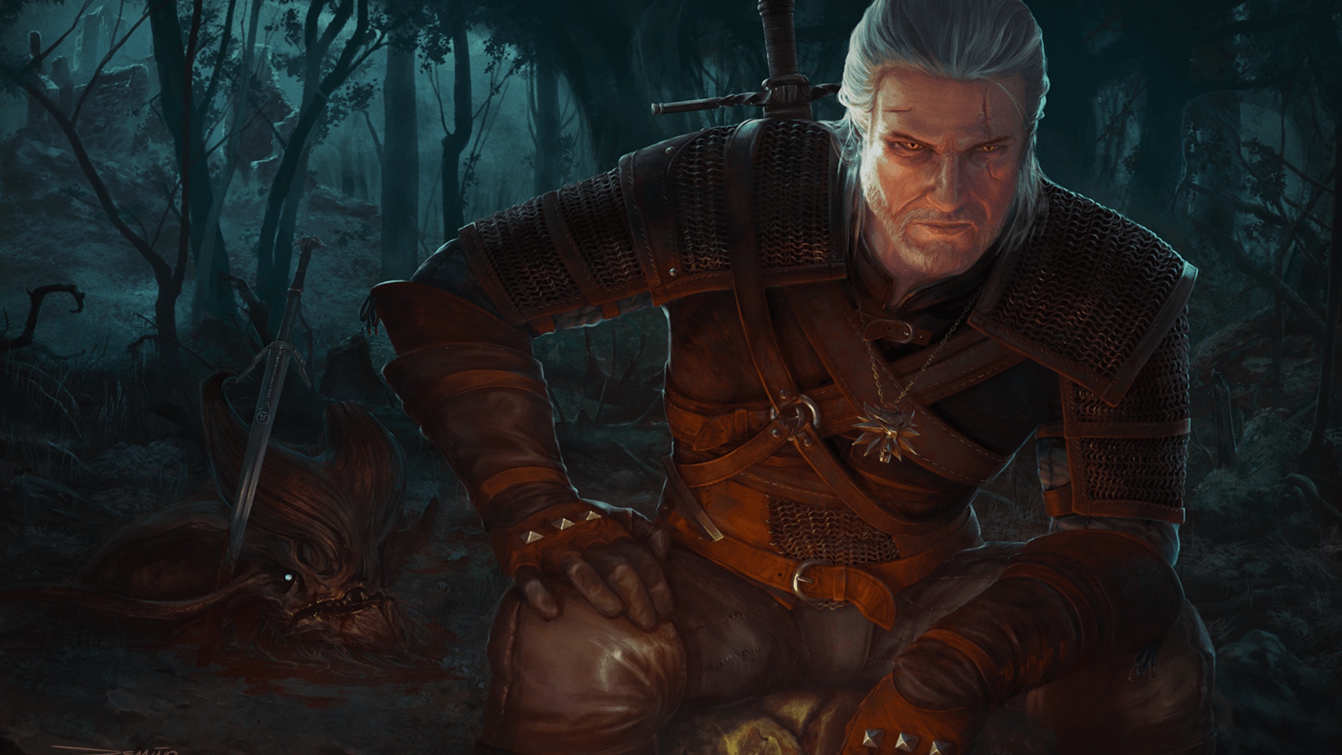 Обои арт, Ведьмак, Геральт, The Witcher 3: Wild Hunt на телефон и рабочий  стол, раздел игры, разрешение 1920x1080 - скачать