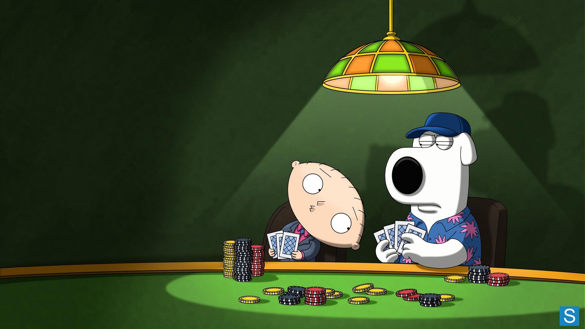 Скачать обои dog, look, poker, stewie, brian, Family guy, раздел ситуации в  разрешении 1920x1080