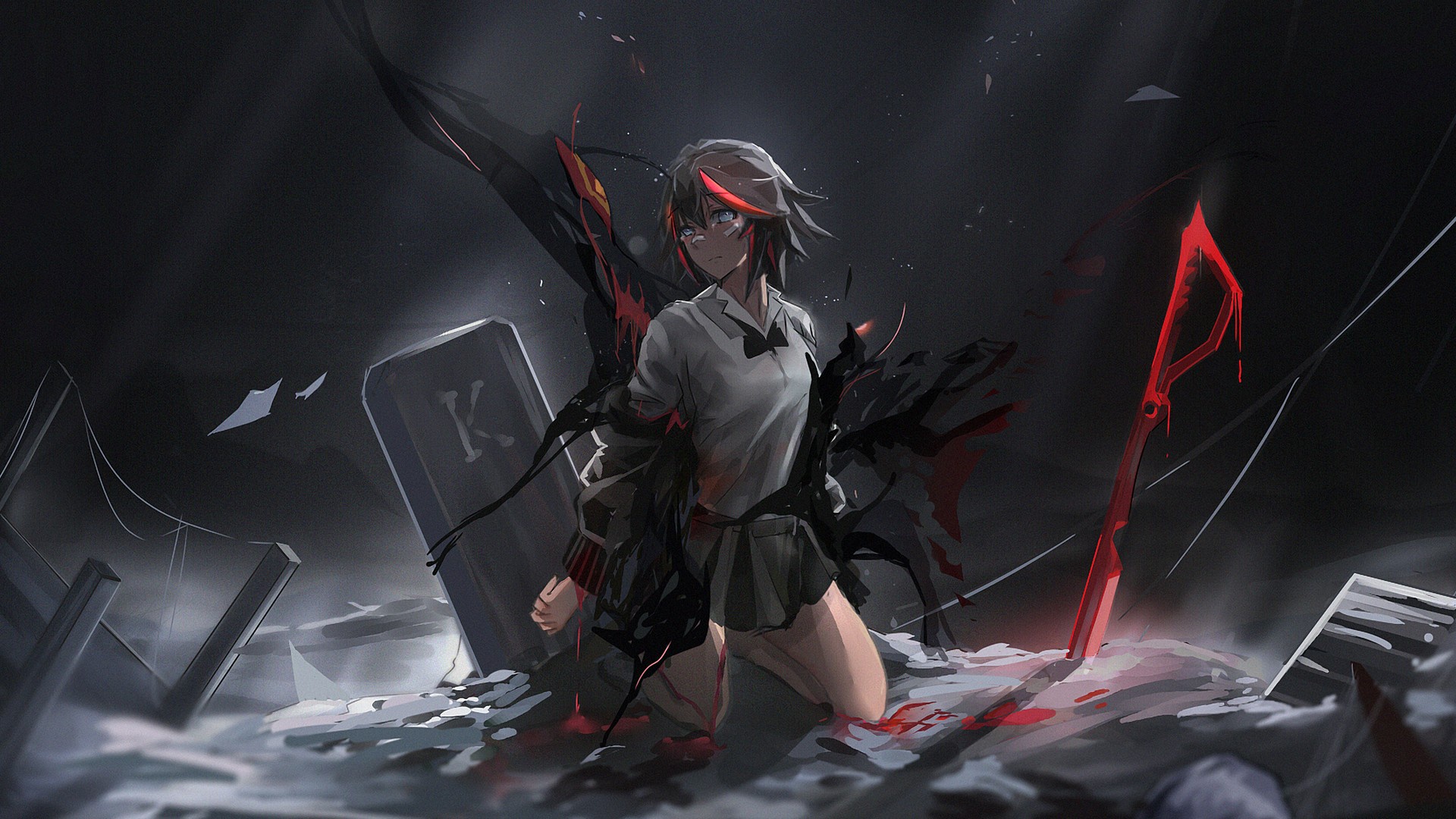 Скачать обои girl, sword, blood, anime, pretty, ken, blade, death, раздел  сёнэн в разрешении 1920x1080