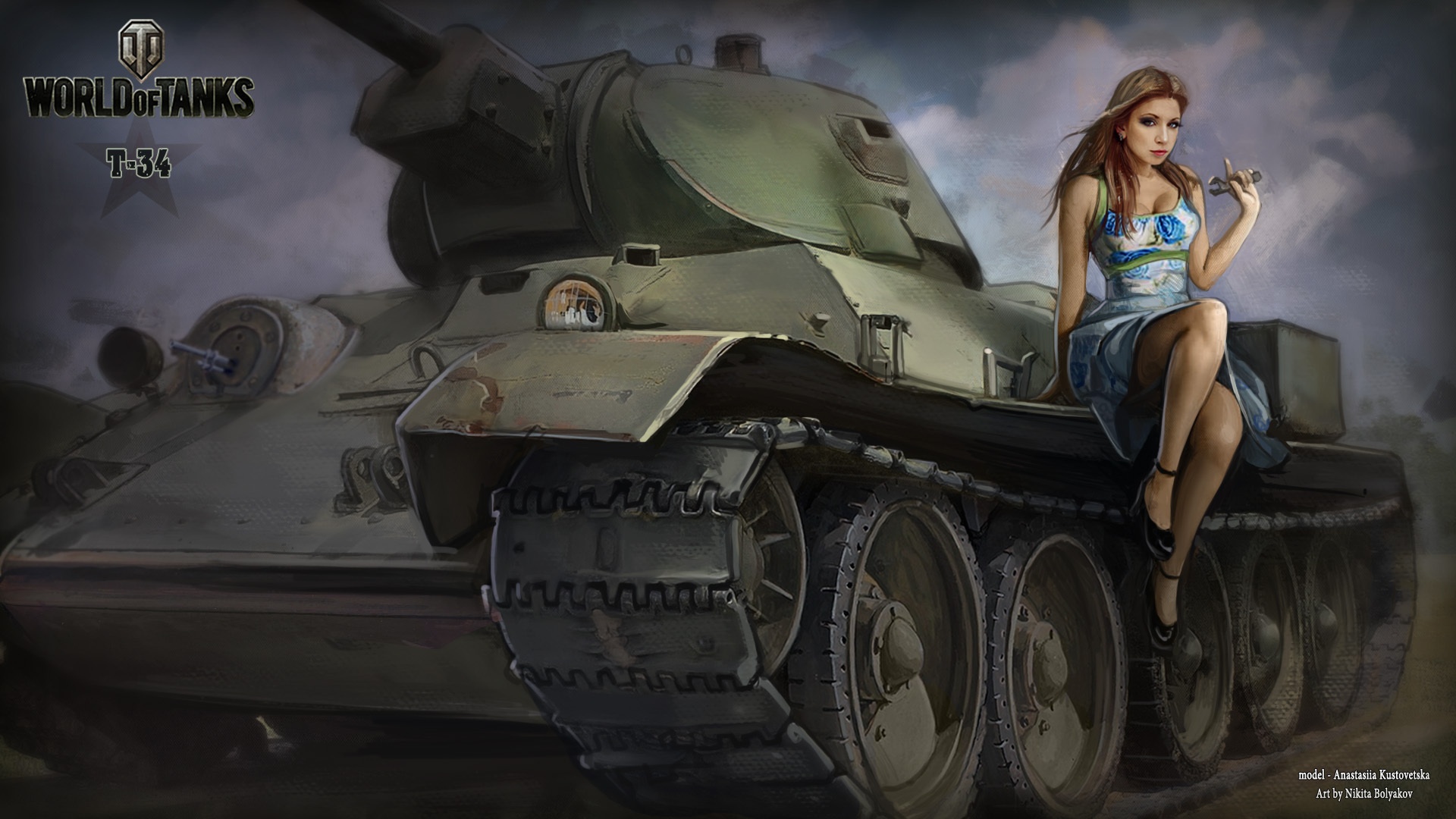 Обои девушка, танк, girl, танки, Т-34, WoT, Мир танков, tank на телефон и  рабочий стол, раздел девушки, разрешение 1920x1080 - скачать