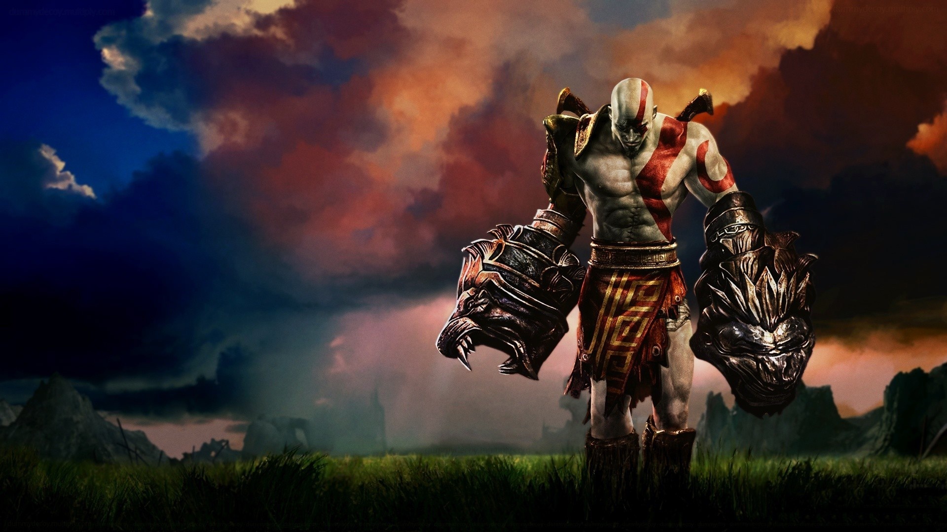 Скачать обои sword, demigod, armor, god of war, kratos, god of war 3, ps3,  lion, раздел игры в разрешении 1920x1080