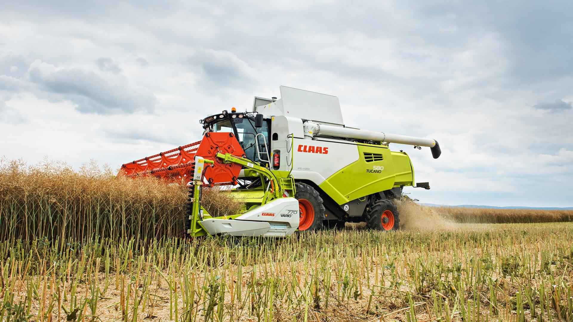 Скачать обои поле, комбайн, CLAAS, TUCANO 580, раздел другая техника в  разрешении 1920x1080