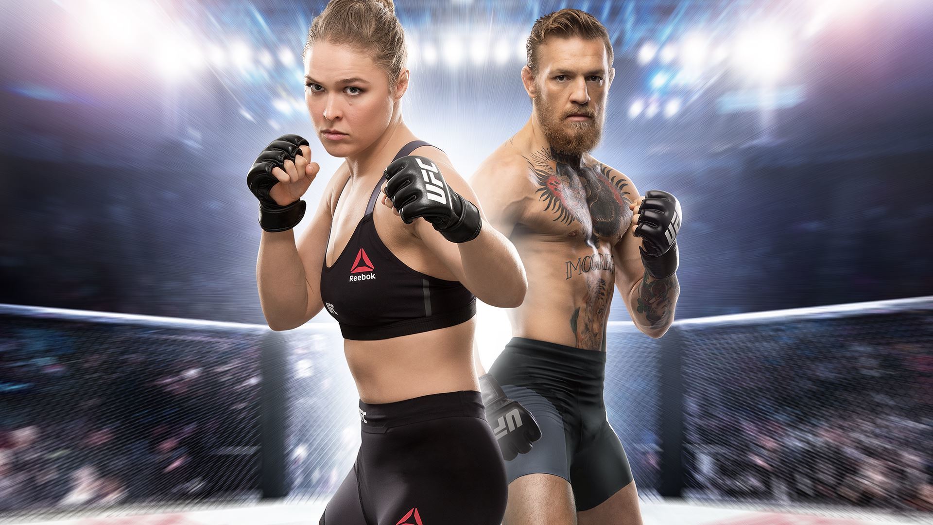 Обои девушка, парень, ринг, бойцы, зрители, Electronic Arts, Ronda Rousey,  Ронда Раузи на телефон и рабочий стол, раздел игры, разрешение 1920x1080 -  скачать