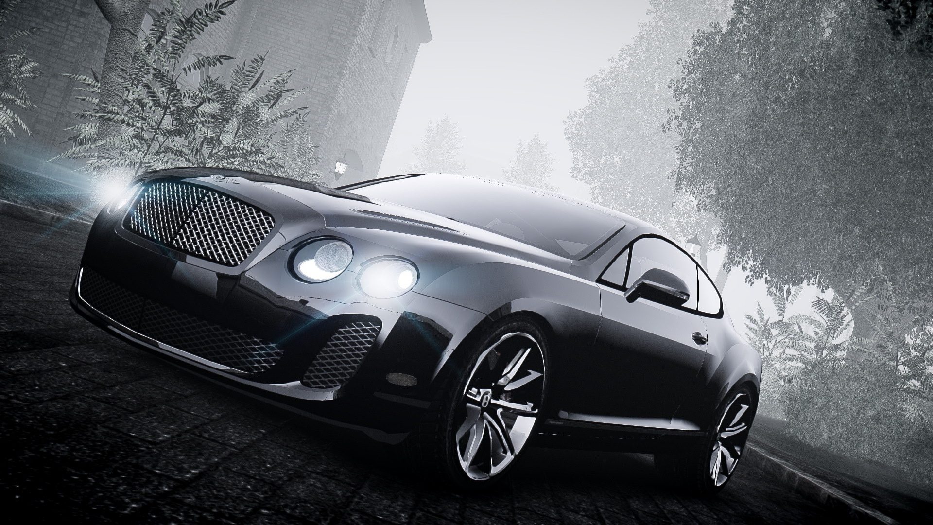 Скачать обои машина, туман, ч/б, GTA 4, Bentley Continental, раздел машины  в разрешении 1920x1080