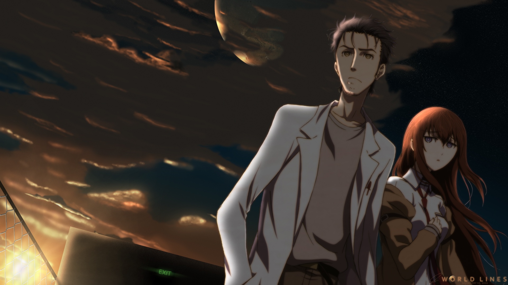 Скачать обои steins gate, makise kurisu, врата штейна, rintaru okabe,  раздел аниме в разрешении 1920x1080