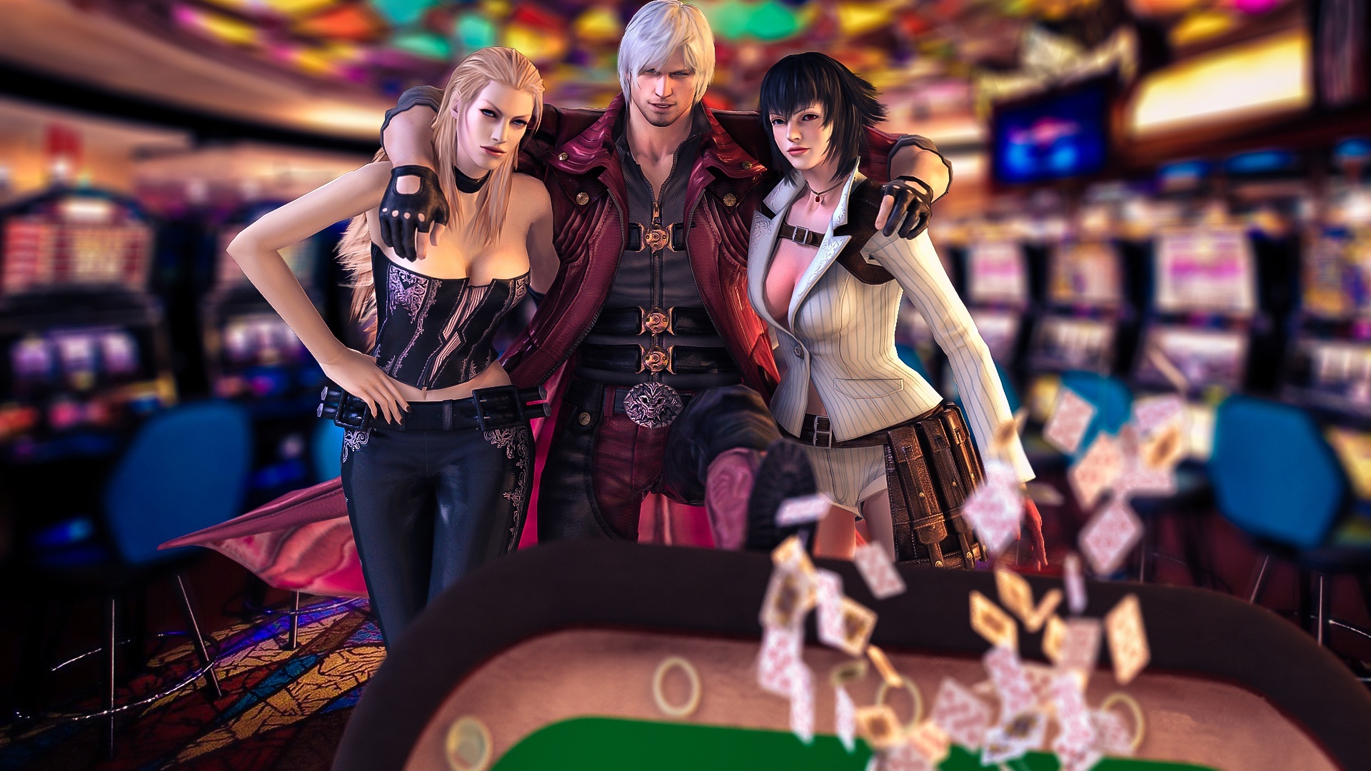 Скачать обои казино, lady, devil may cry, dante, mary, trish, раздел игры в  разрешении 1920x1080