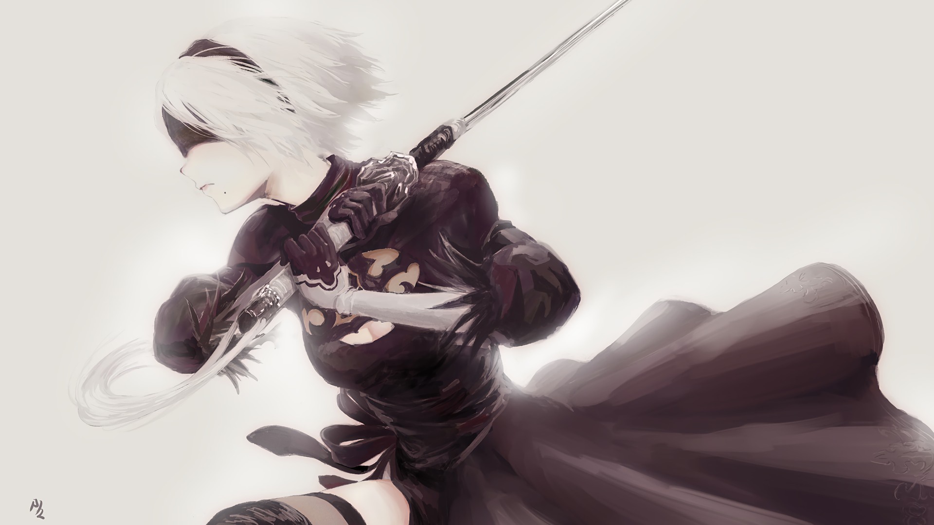 Скачать обои girl, sword, white, game, black, android, dress, art, раздел  игры в разрешении 1920x1080