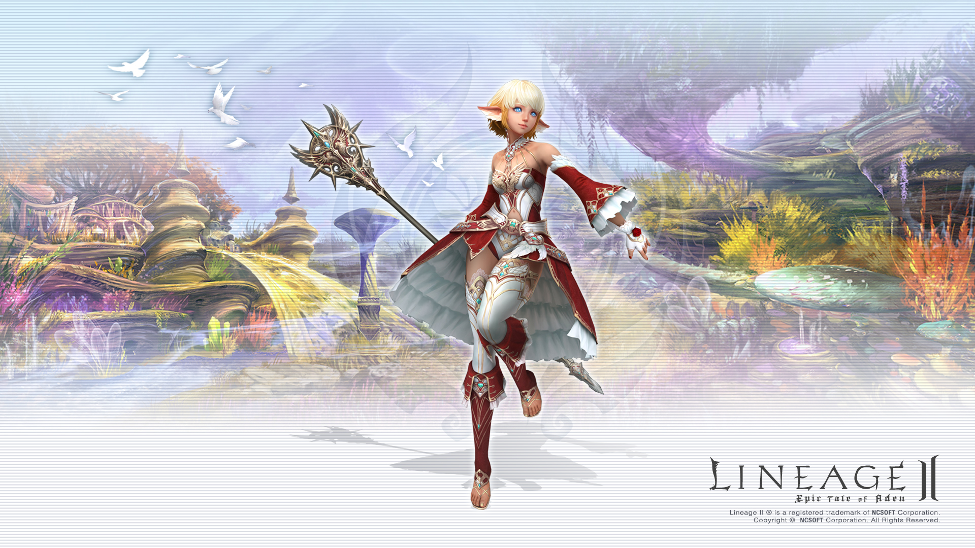 Скачать обои девушка, посох, Lineage 2, lineage, линейка, la2, линейдж,  ухи, раздел игры в разрешении 1920x1080