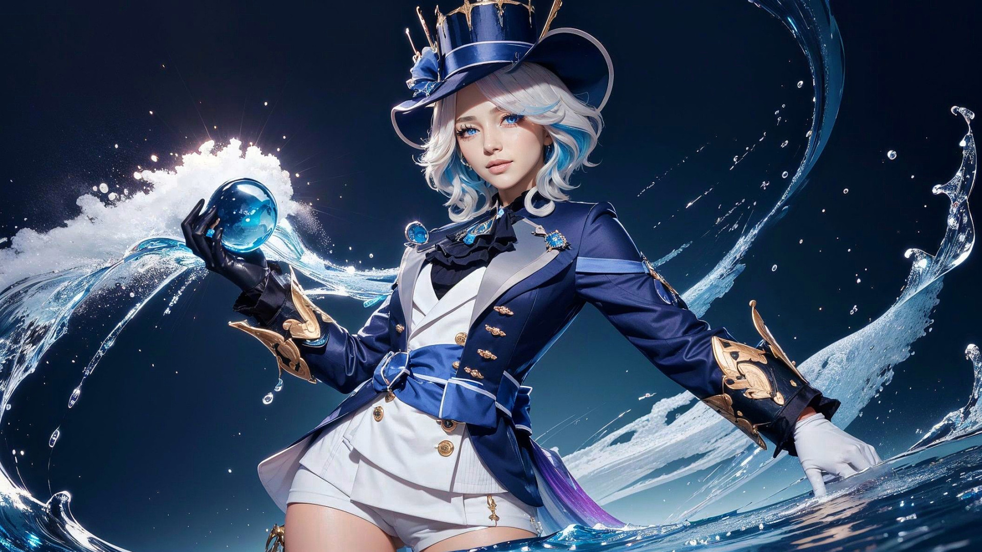 hat, anime, cartoon, Archon, Genshin Impact, Furina, hydro