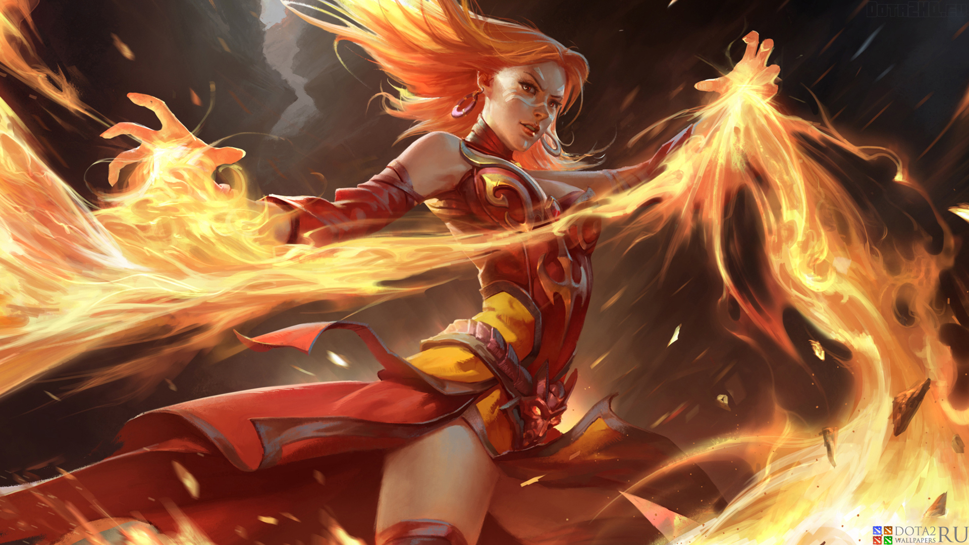 Скачать обои огонь, dota2, lina, раздел игры в разрешении 1920x1080