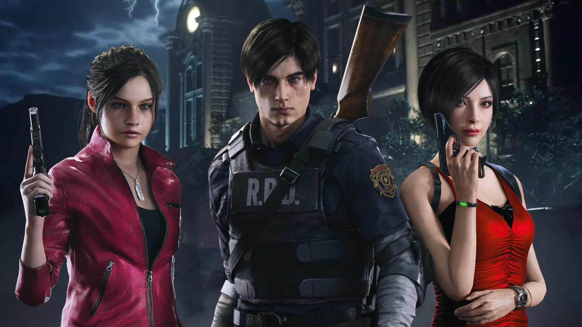 Скачать обои Обитель Зла, Ada Wong, Claire Redfield, Leon S. Kennedy,  Resident Evil 2, раздел игры в разрешении 1920x1080