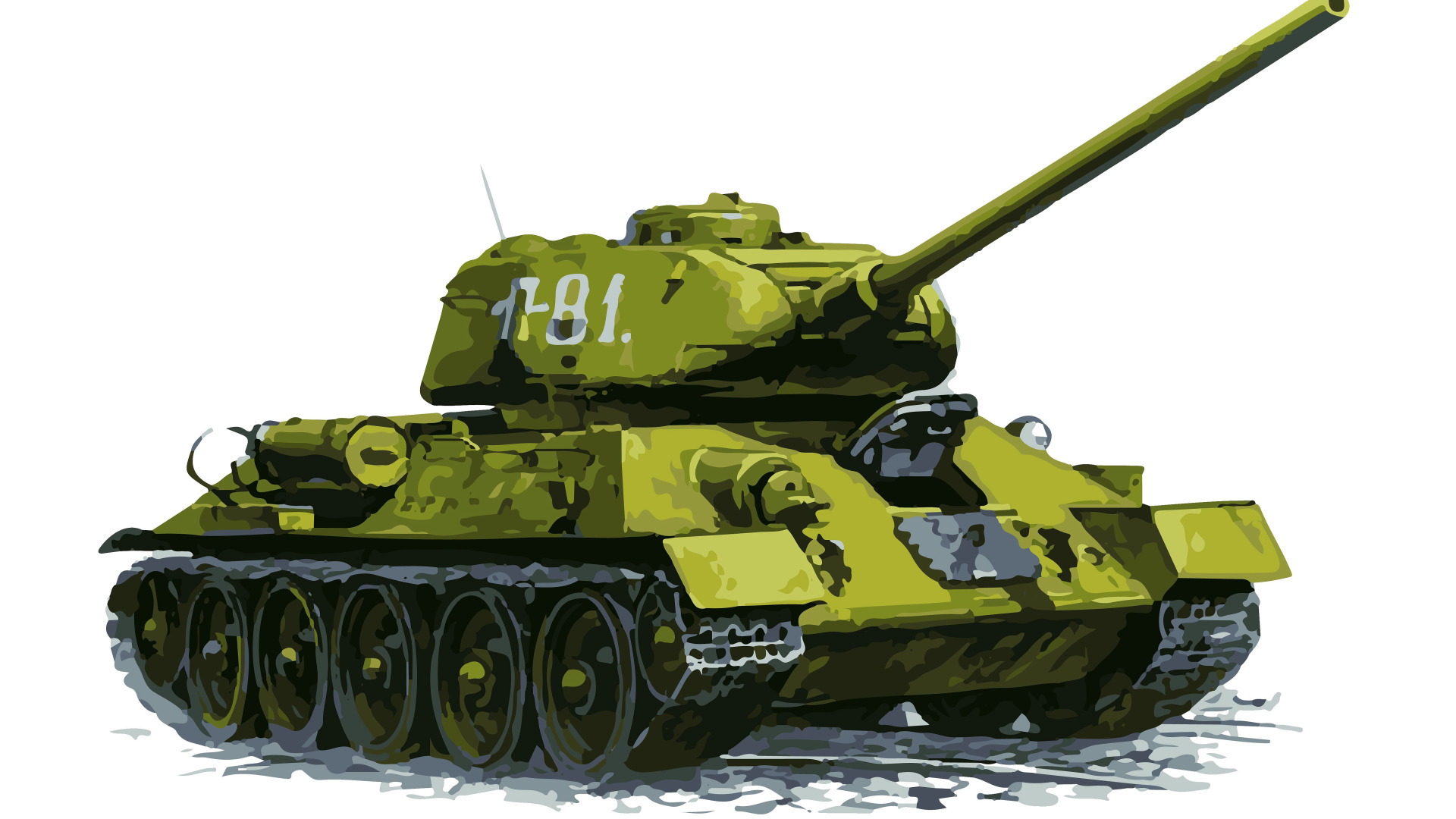 Скачать обои Рисунок, Белый фон, СССР, Арт, Танк, Tank, Средний танк,  Т-34-85, раздел оружие в разрешении 1920x1080