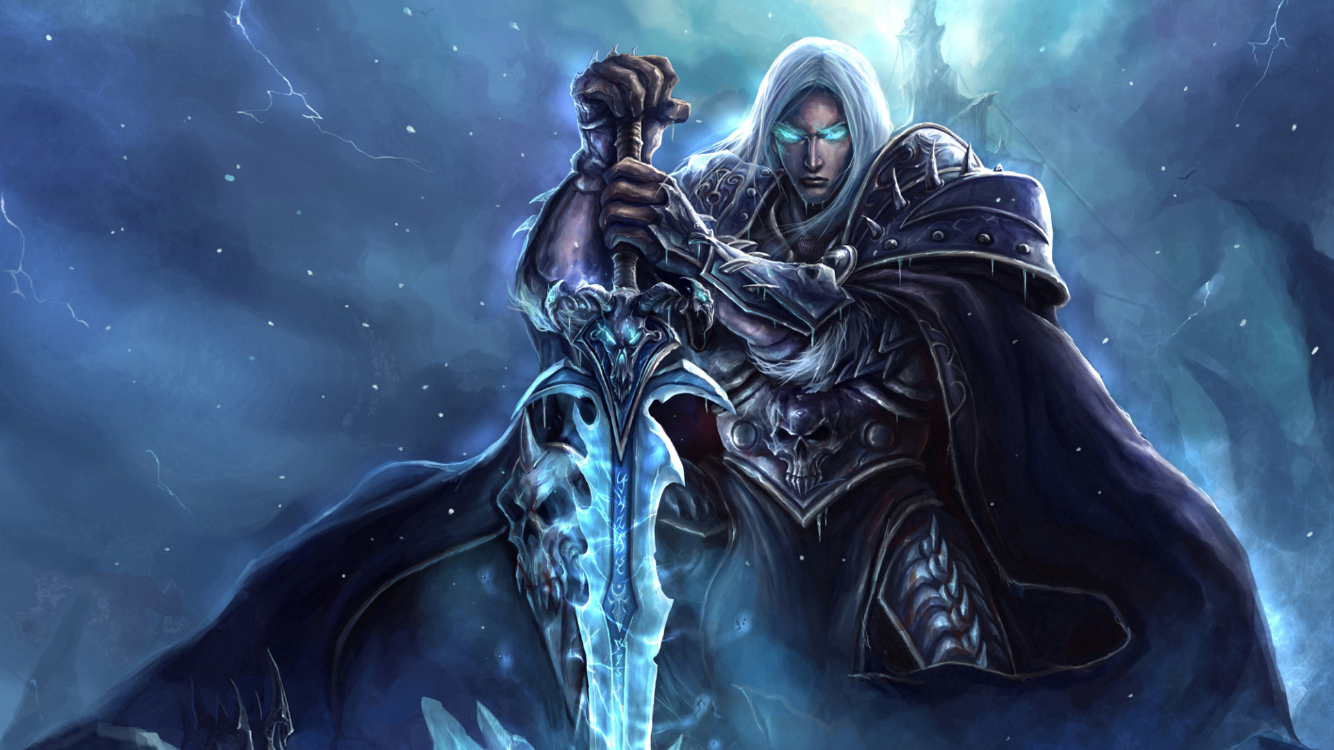 Скачать обои WoW, World of Warcraft, Lich King, art, Arthas Menethil, Артас  Менетил, раздел игры в разрешении 1920x1080