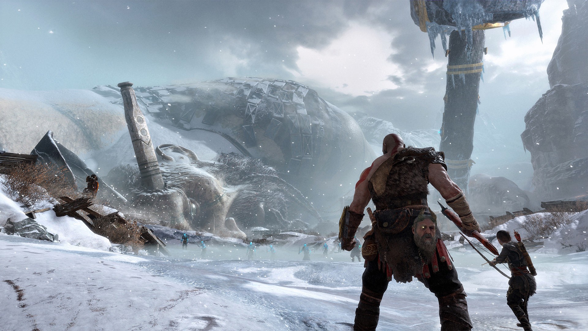 Скачать обои axe, ice, game, demigod, Kratos, God of War, snow, man, раздел  игры в разрешении 1920x1080