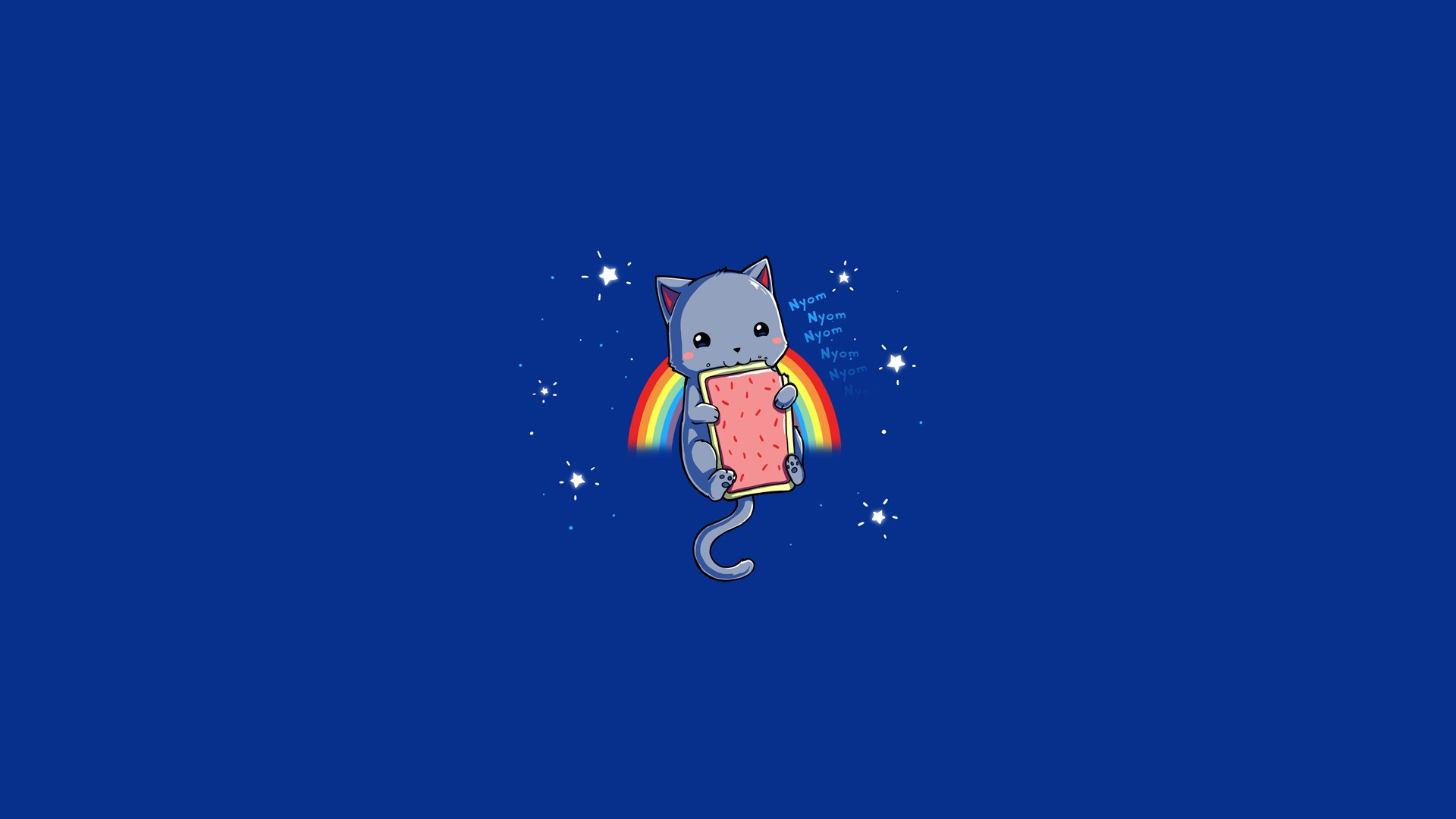 Обои кот, звезды, надпись, радуга, ест, nyan cat на телефон и рабочий стол,  раздел минимализм, разрешение 1920x1080 - скачать