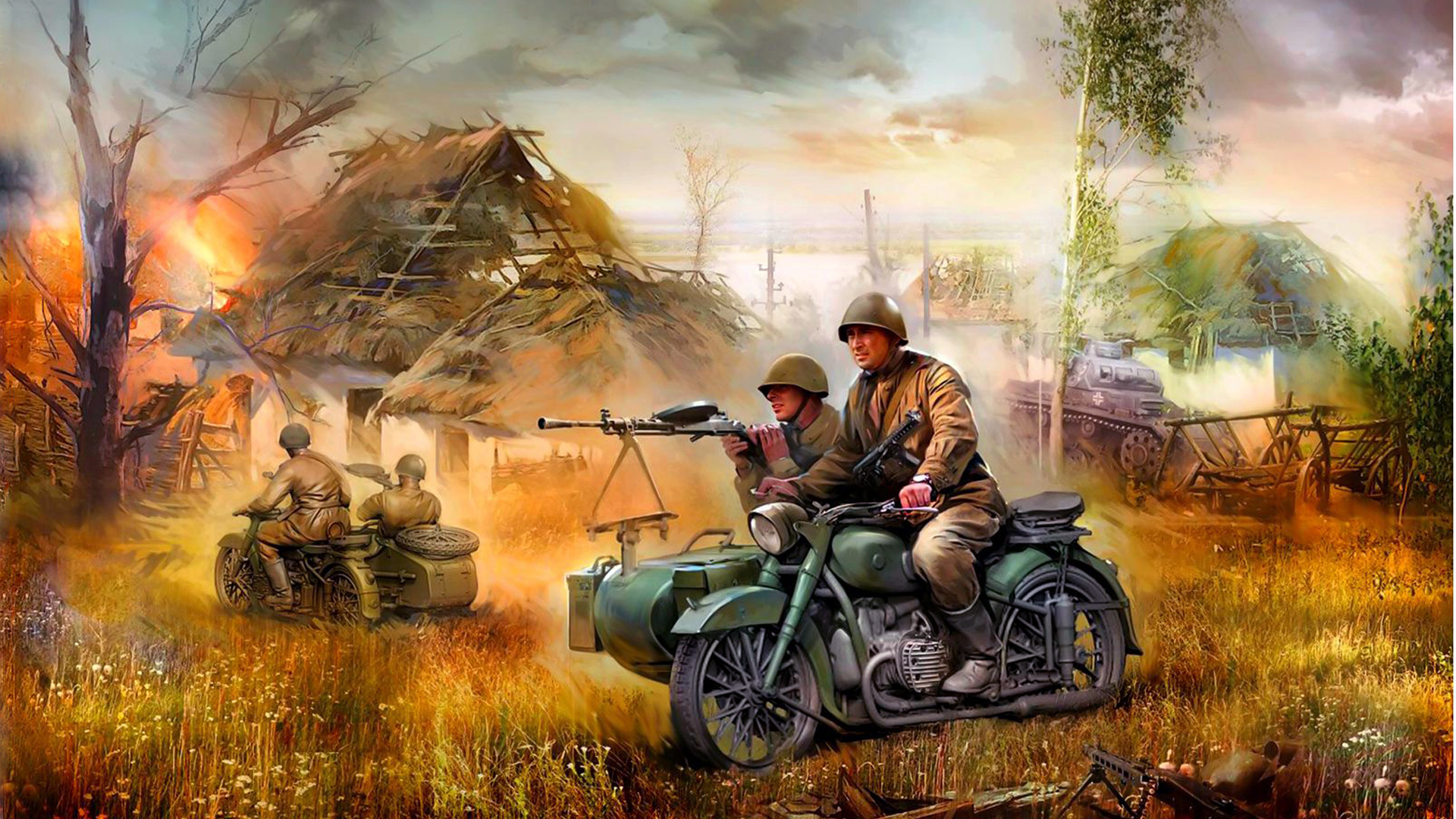 Байков военная сцена. Советский мотоцикл м-72.