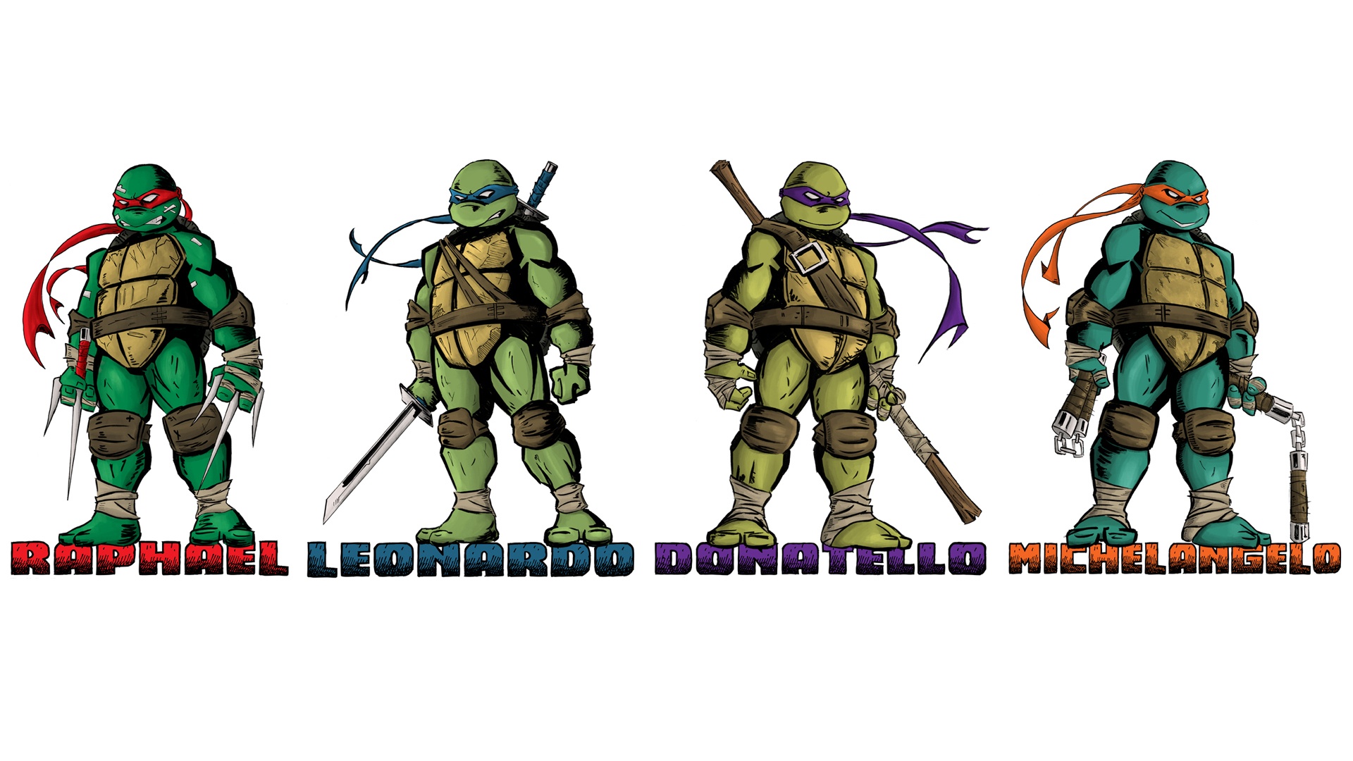 Скачать обои оружие, Черепашки-ниндзя, персонажи, Teenage Mutant Ninja  Turtles, стойки, раздел фантастика в разрешении 1920x1080