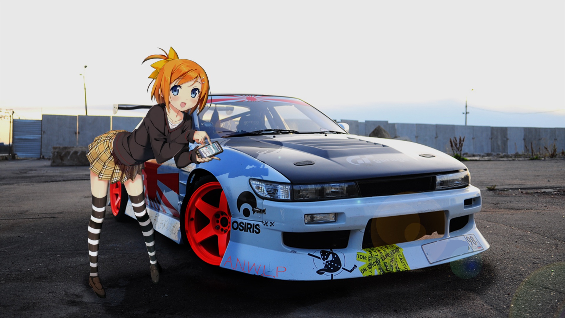 Скачать обои car, машина, девушка, аниме, jdm, anime, madskillz, раздел  прочее в разрешении 1920x1080