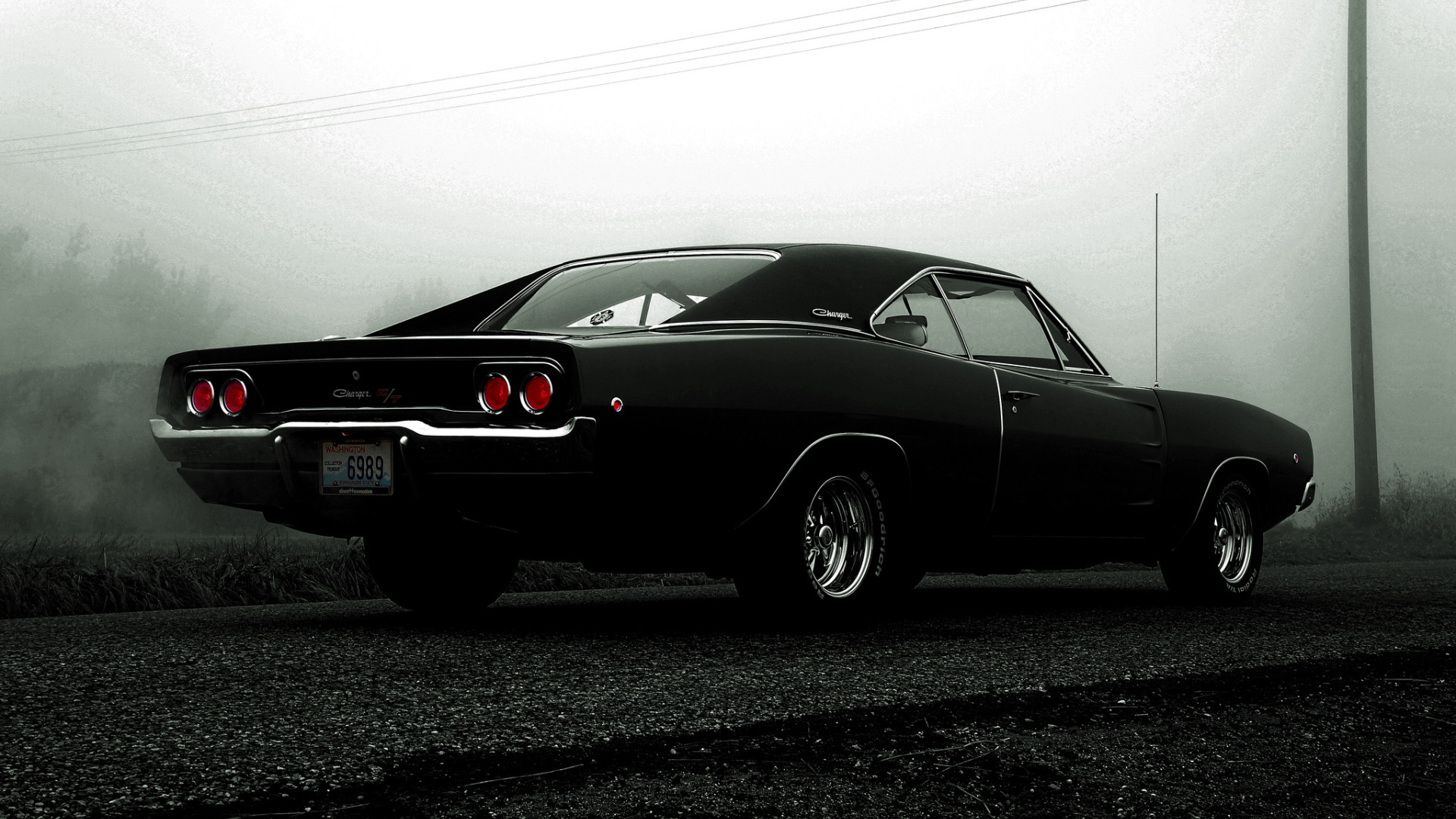 Скачать обои чёрный, black, dodge, charger, r/t, 1968, додж чарджер, мускур  кар, раздел dodge в разрешении 1920x1080